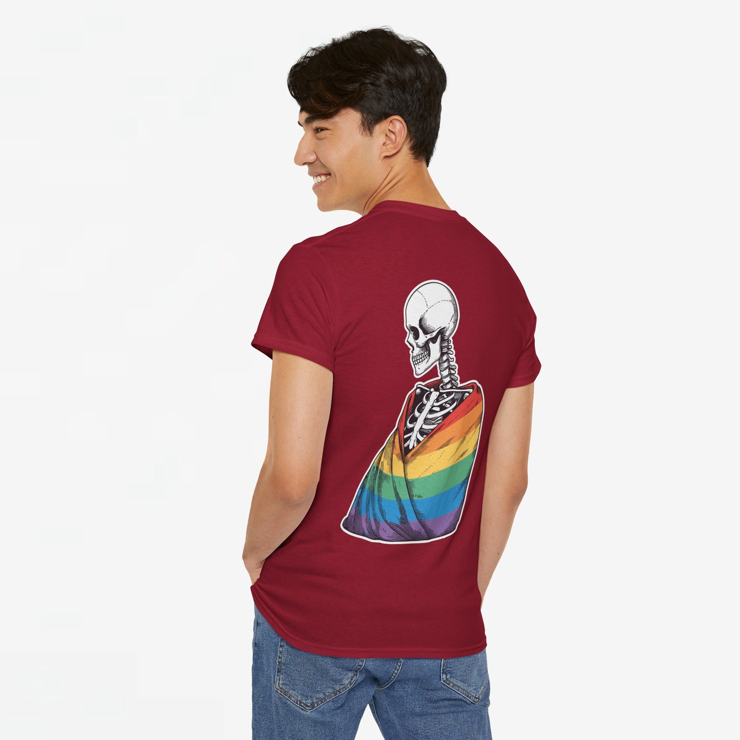 Gay Pride T-shirt - Skelet Regenboog Pride Vlag - Back Print - Oversized #76