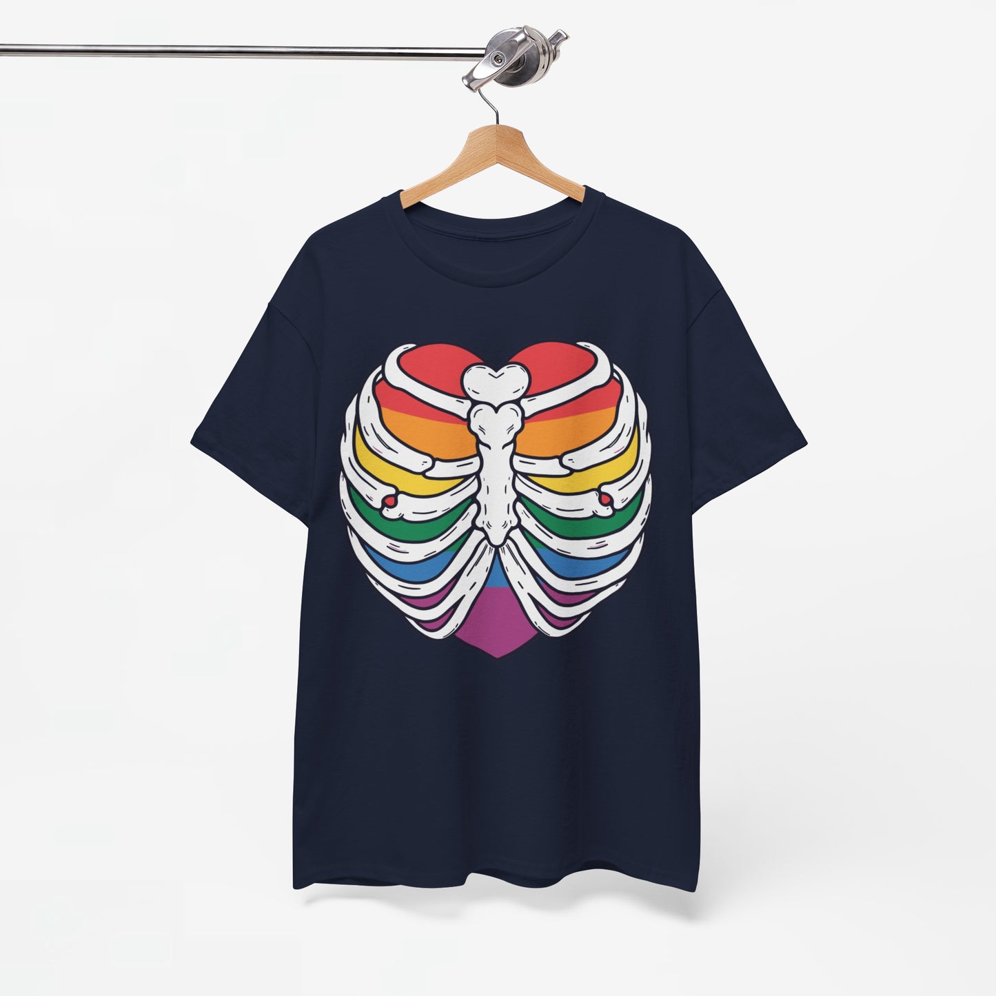 Gay Pride T-shirt - Skelet Regenbooghart - Oversized #67