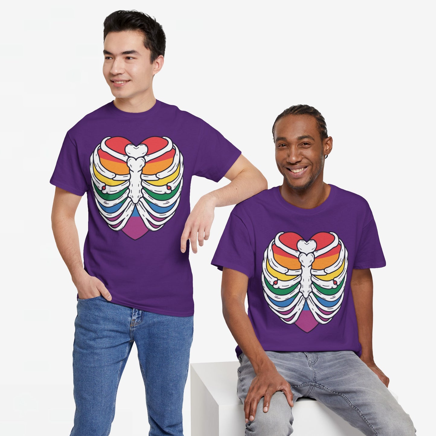 Gay Pride T-shirt - Skelet Regenbooghart - Oversized #67