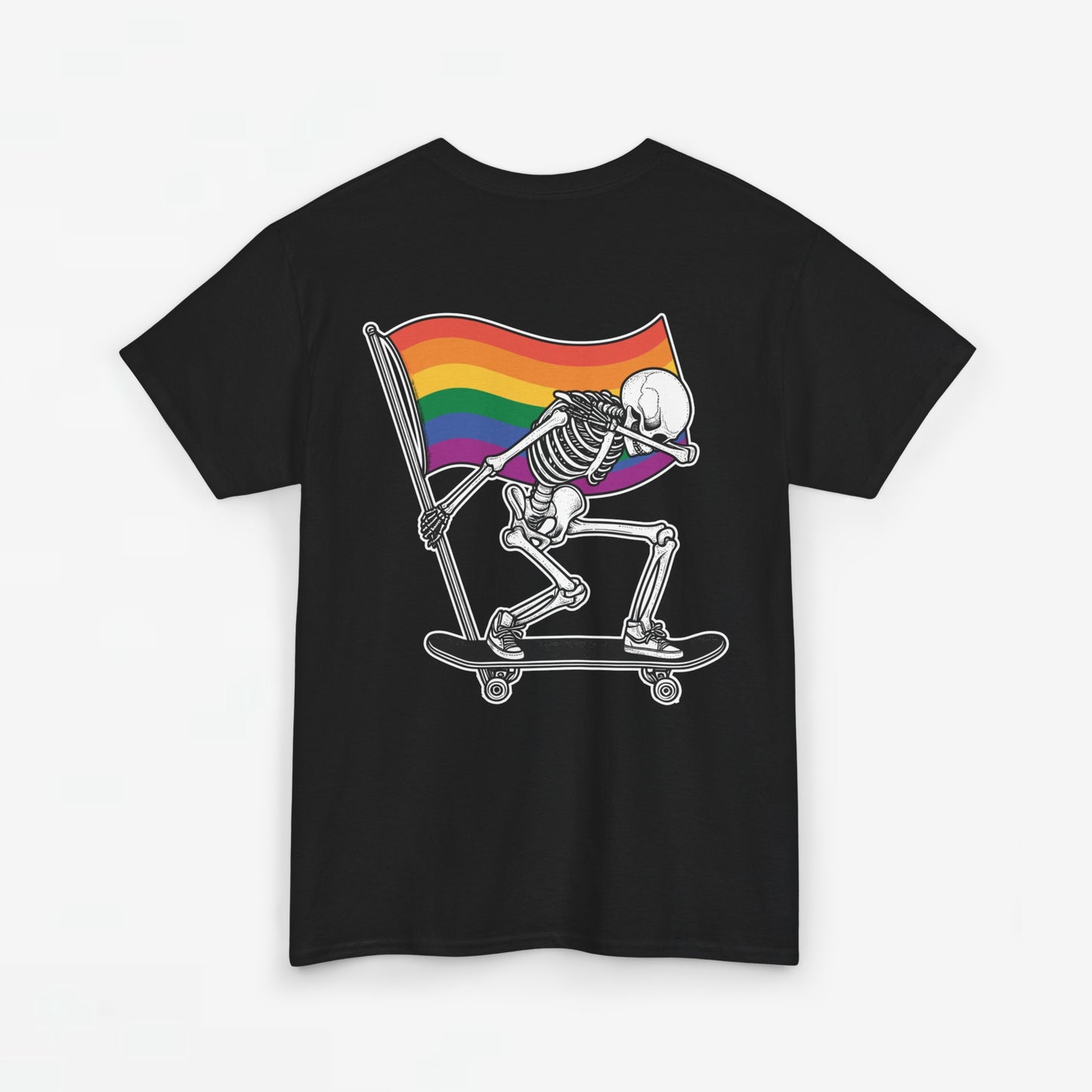 Gay Pride T-shirt - Skelet Pride Regenboog Flag - Back Print - Oversized #71