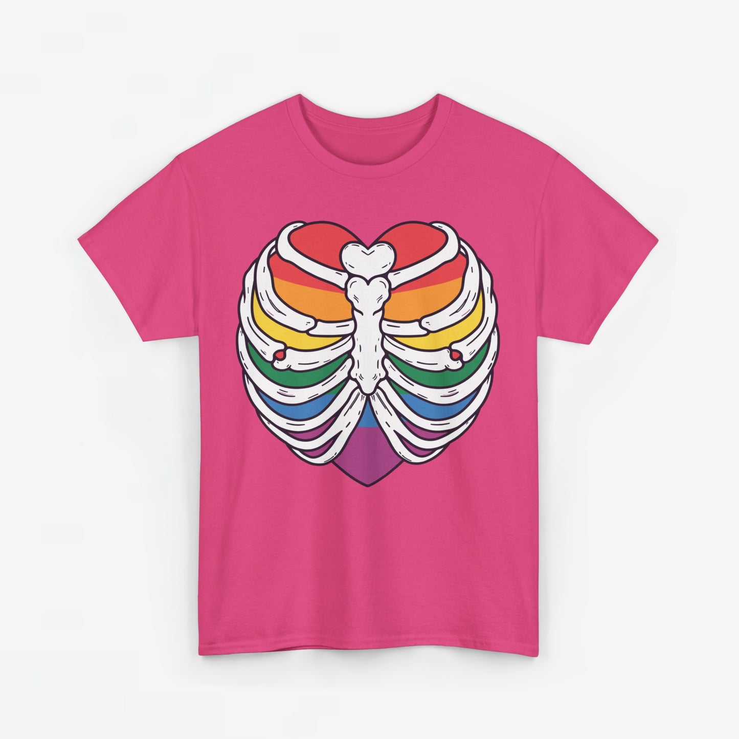Gay Pride T-shirt - Skelet Regenbooghart - Oversized #67
