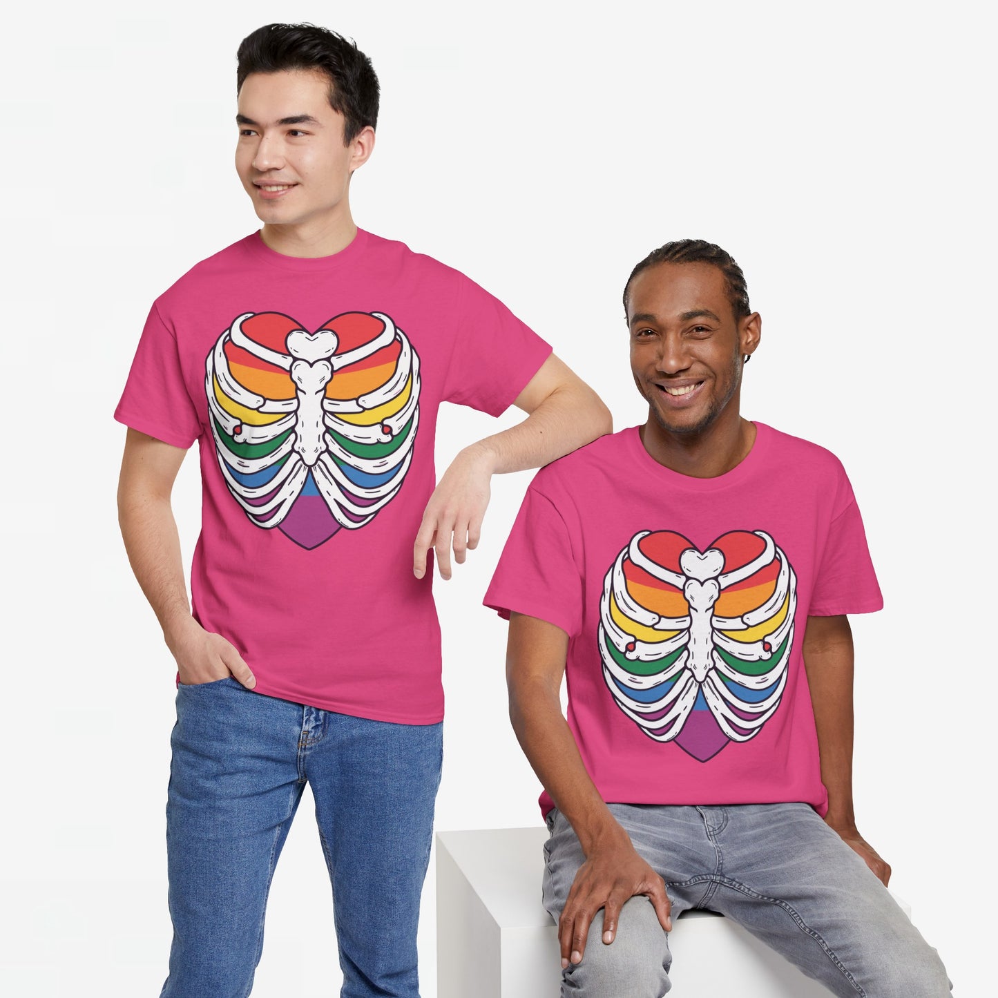Gay Pride T-shirt - Skelet Regenbooghart - Oversized #67