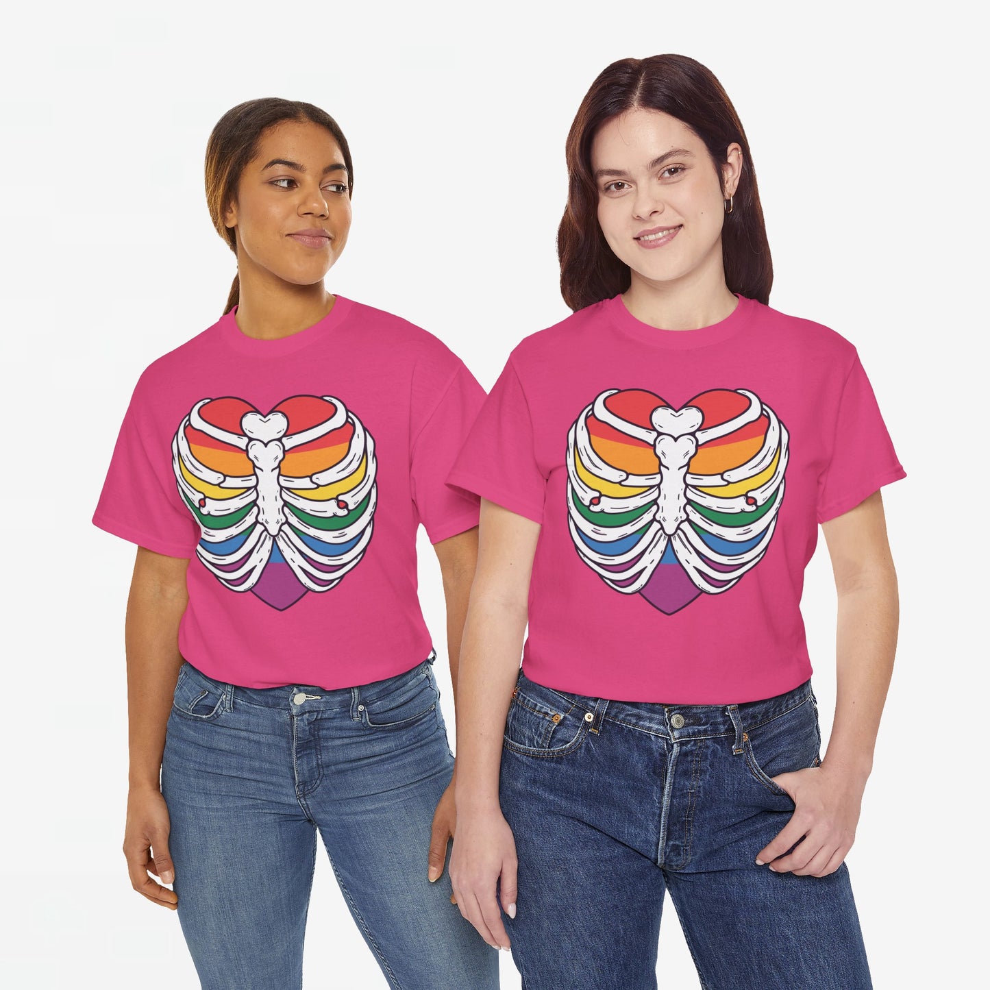 Gay Pride T-shirt - Skelet Regenbooghart - Oversized #67