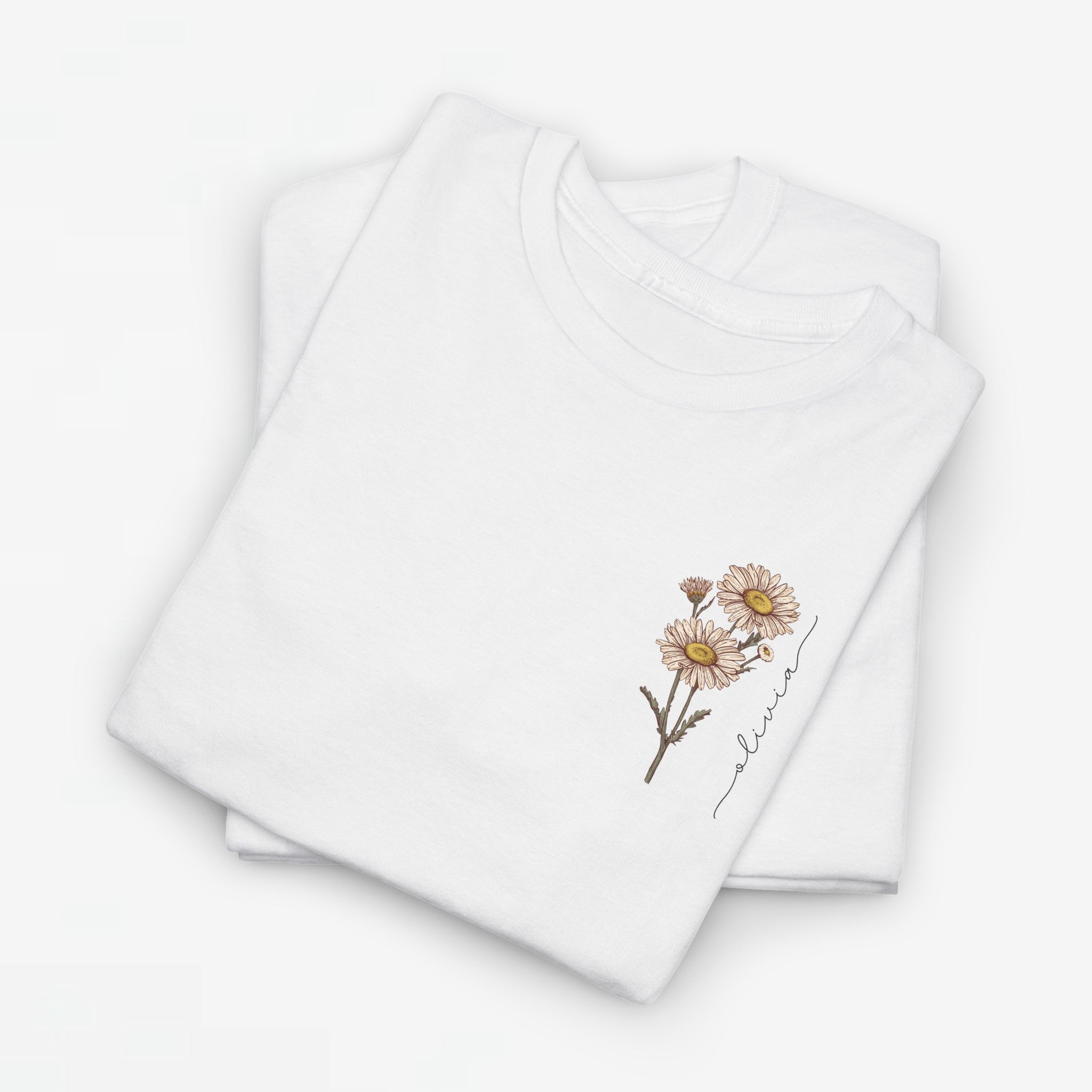 Gepersonaliseerde Moederdag Mama Cadeau - T-shirt - Geboortemaand bloem met naam - kleine print (zwarte tekst)