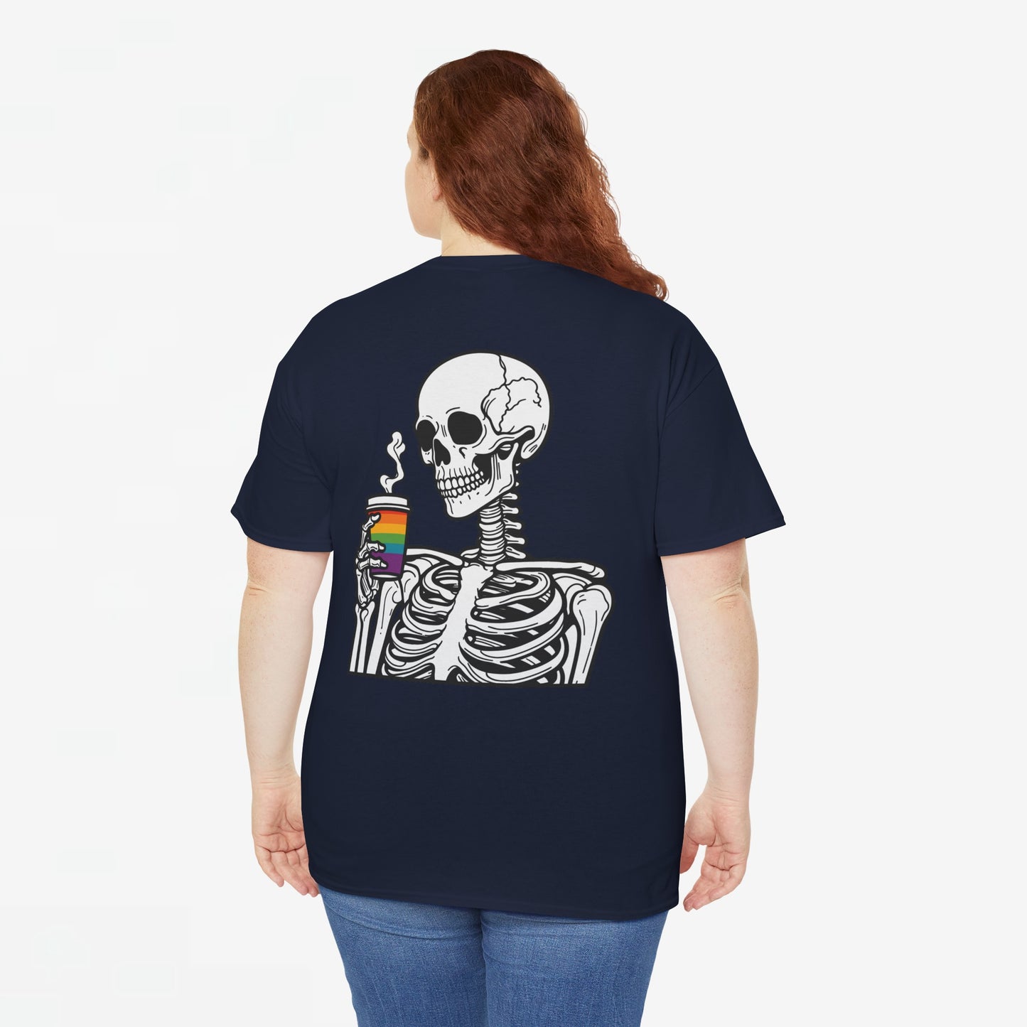 Gay Pride T-shirt - Skelet Regenboog Koffie - Oversized #73