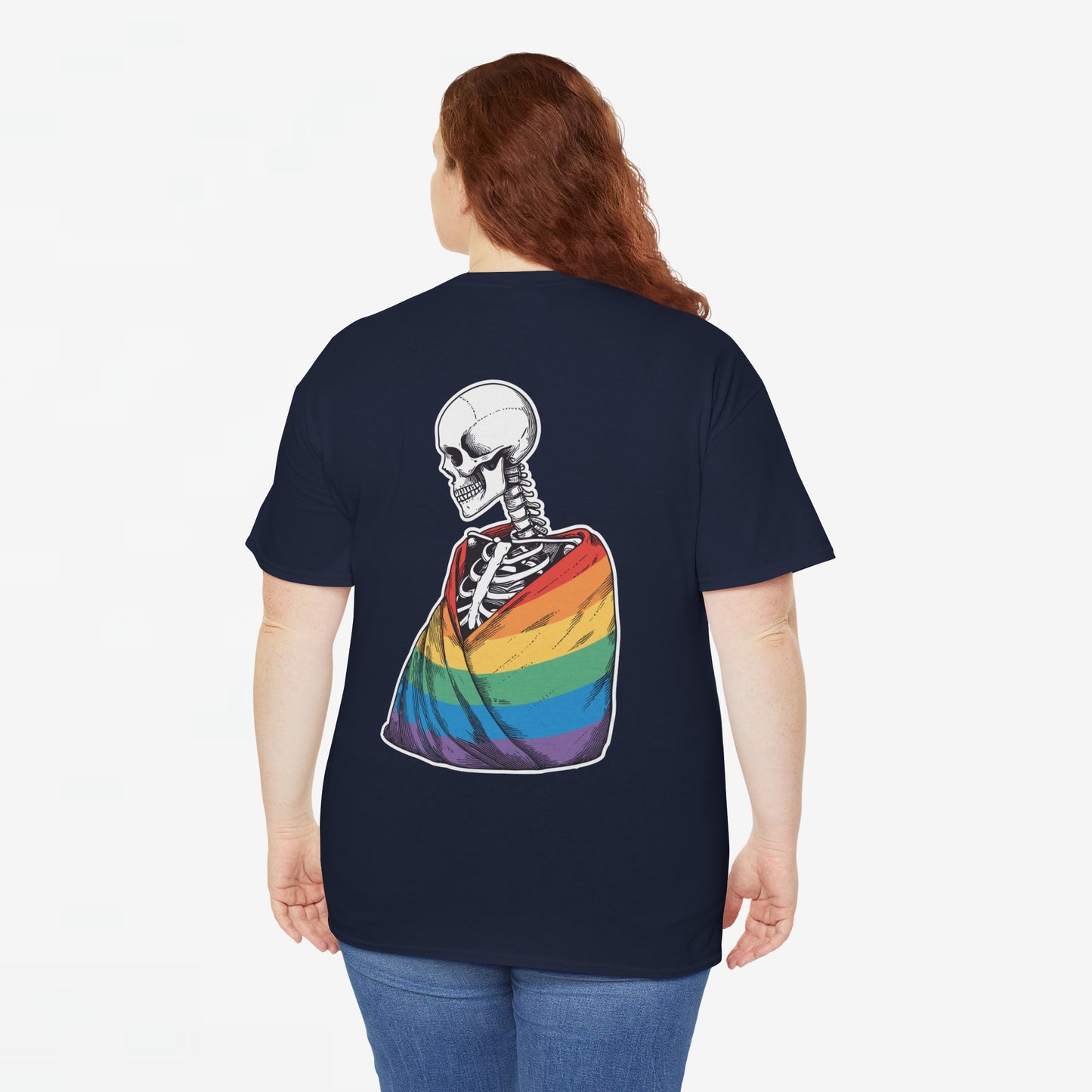 Gay Pride T-shirt - Skelet Regenboog Pride Vlag - Back Print - Oversized #76