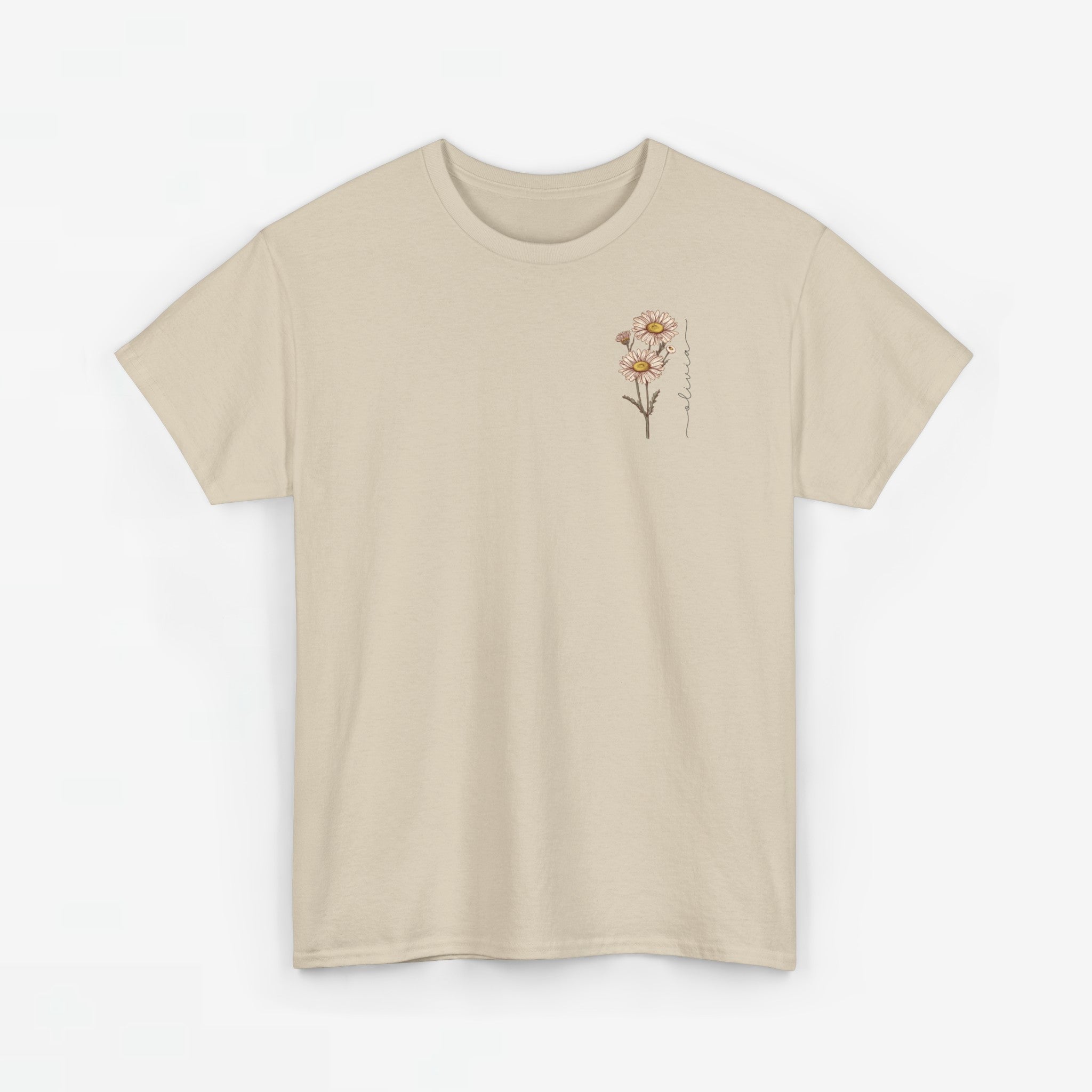 Gepersonaliseerde Moederdag Mama Cadeau - T-shirt - Geboortemaand bloem met naam - kleine print (zwarte tekst)