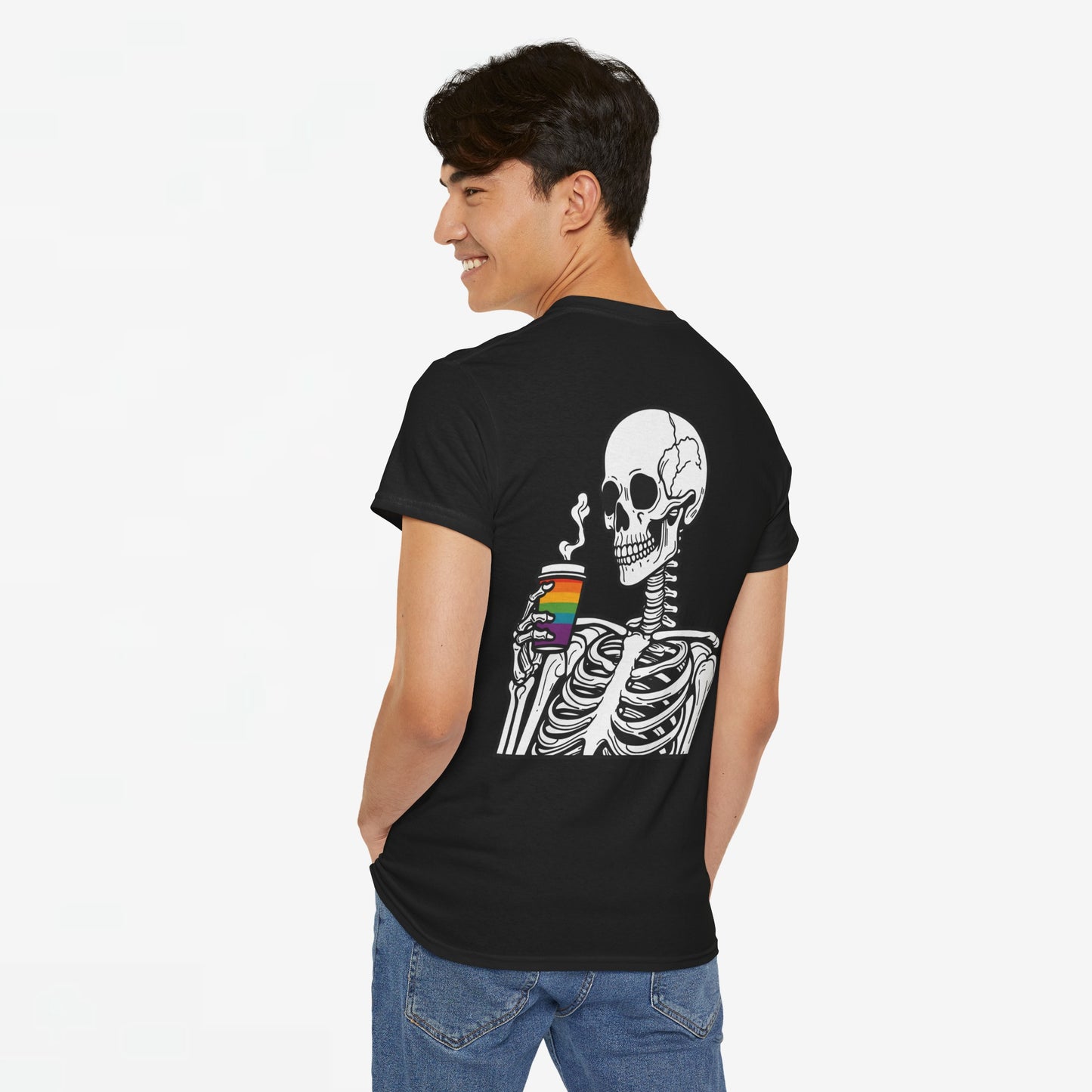 Gay Pride T-shirt - Skelet Regenboog Koffie - Oversized #73