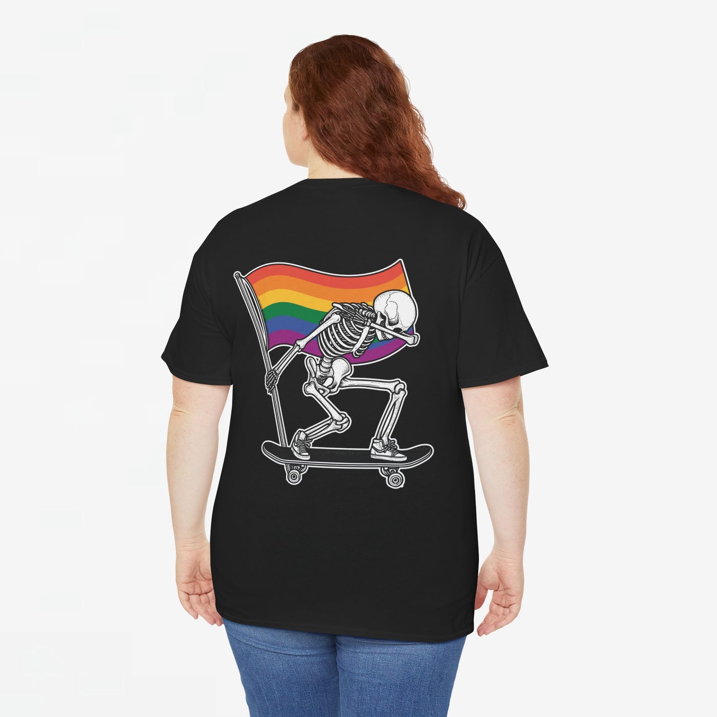 Gay Pride T-shirt - Skelet Pride Regenboog Flag - Back Print - Oversized #71