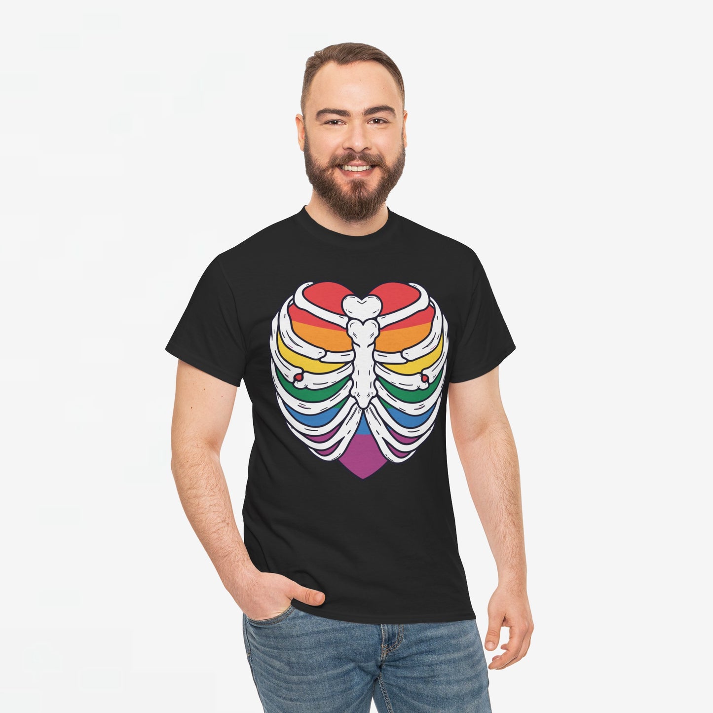 Gay Pride T-shirt - Skelet Regenbooghart - Oversized #67