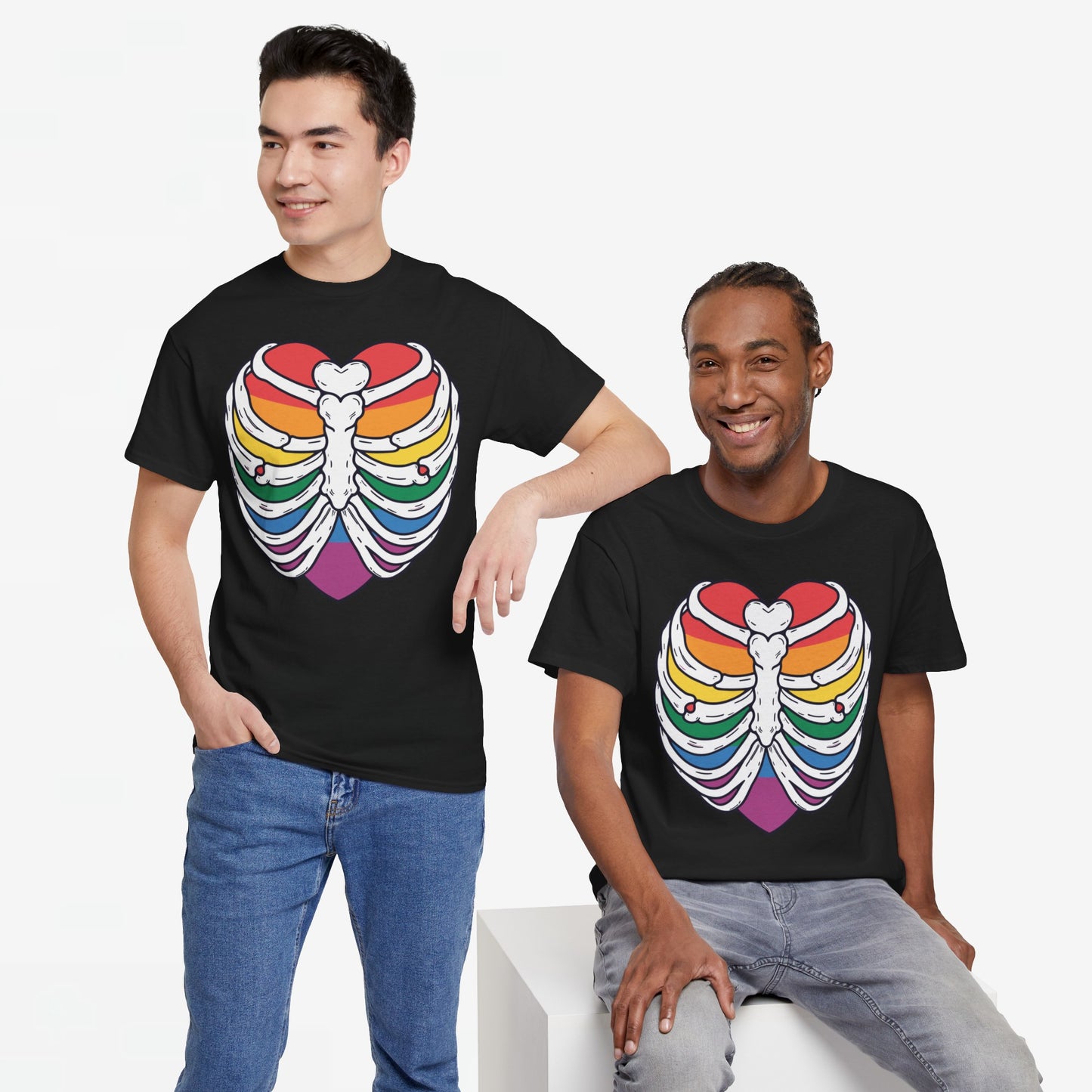 Gay Pride T-shirt - Skelet Regenbooghart - Oversized #67