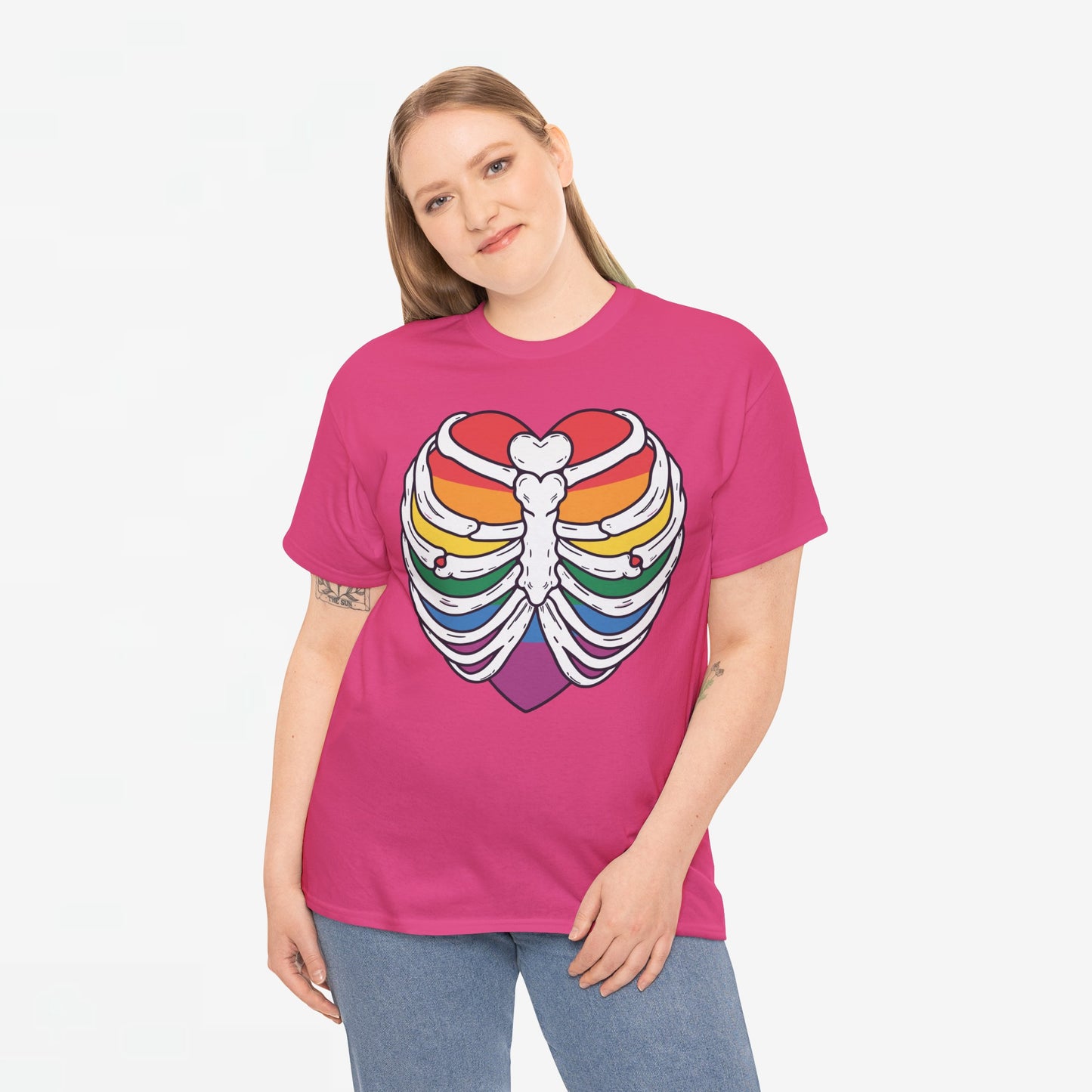 Gay Pride T-shirt - Skelet Regenbooghart - Oversized #67