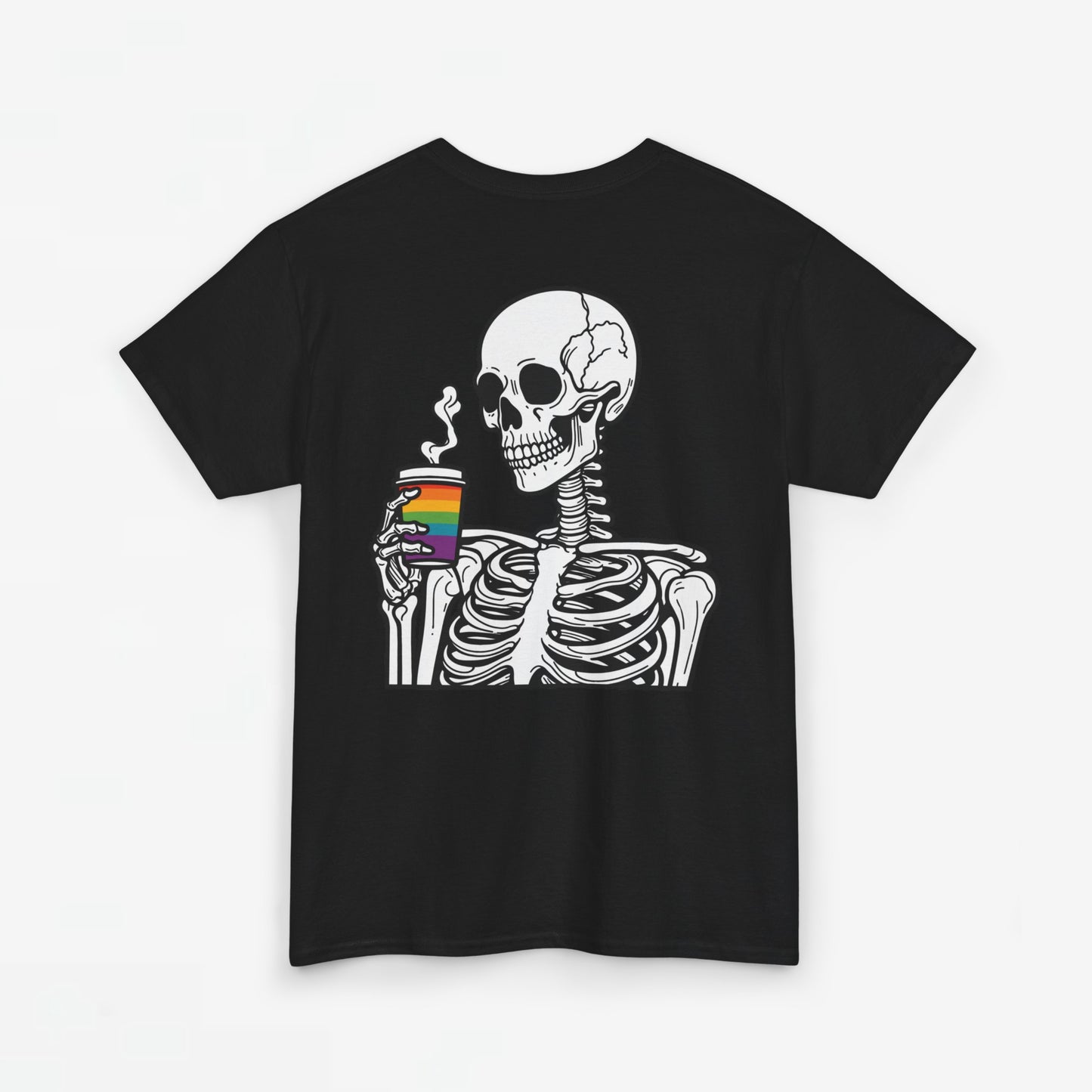 Gay Pride T-shirt - Skelet Regenboog Koffie - Oversized #73