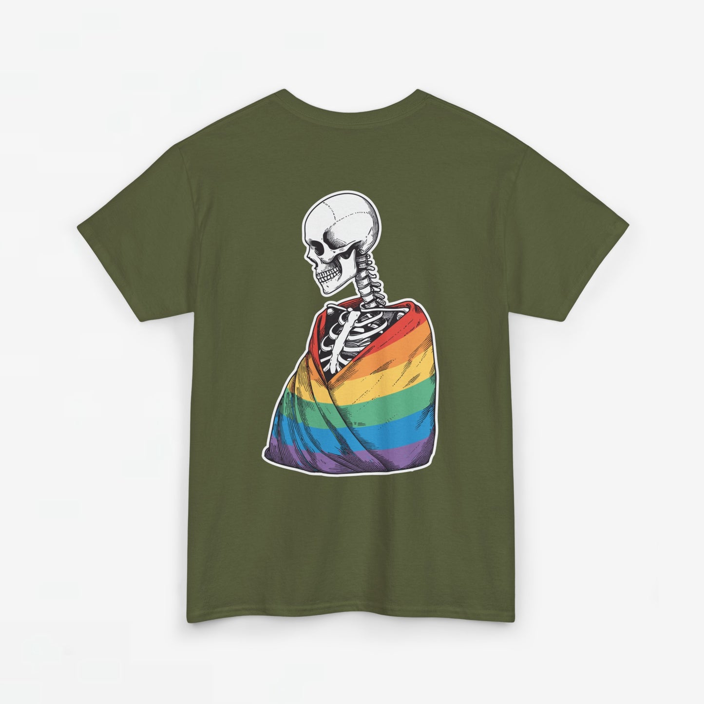 Gay Pride T-shirt - Skelet Regenboog Pride Vlag - Back Print - Oversized #76
