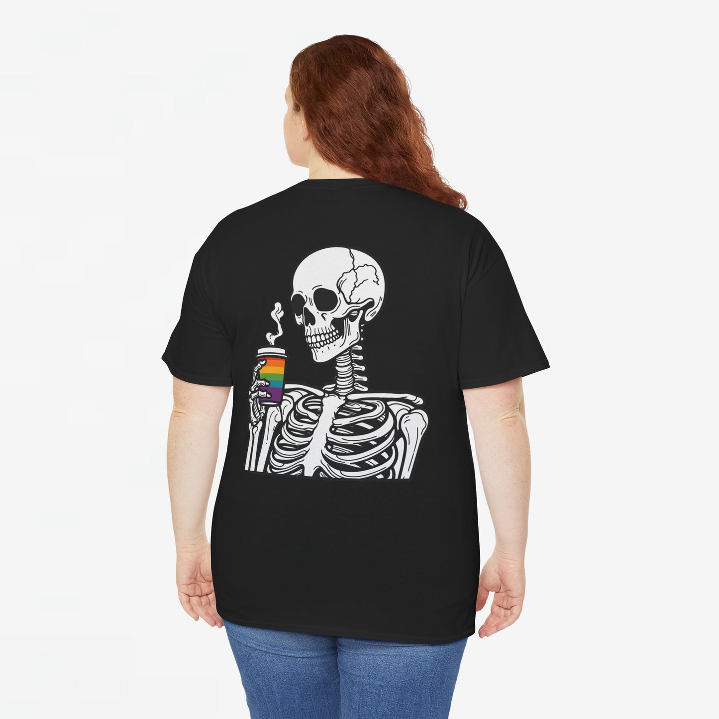 Gay Pride T-shirt - Skelet Regenboog Koffie - Oversized #73