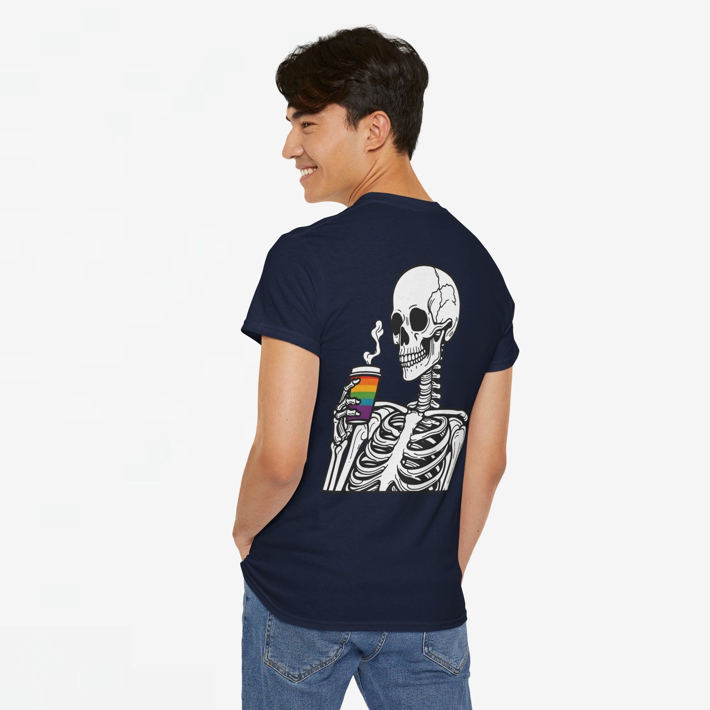 Gay Pride T-shirt - Skelet Regenboog Koffie - Oversized #73