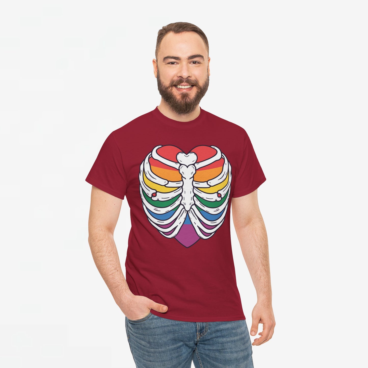 Gay Pride T-shirt - Skelet Regenbooghart - Oversized #67