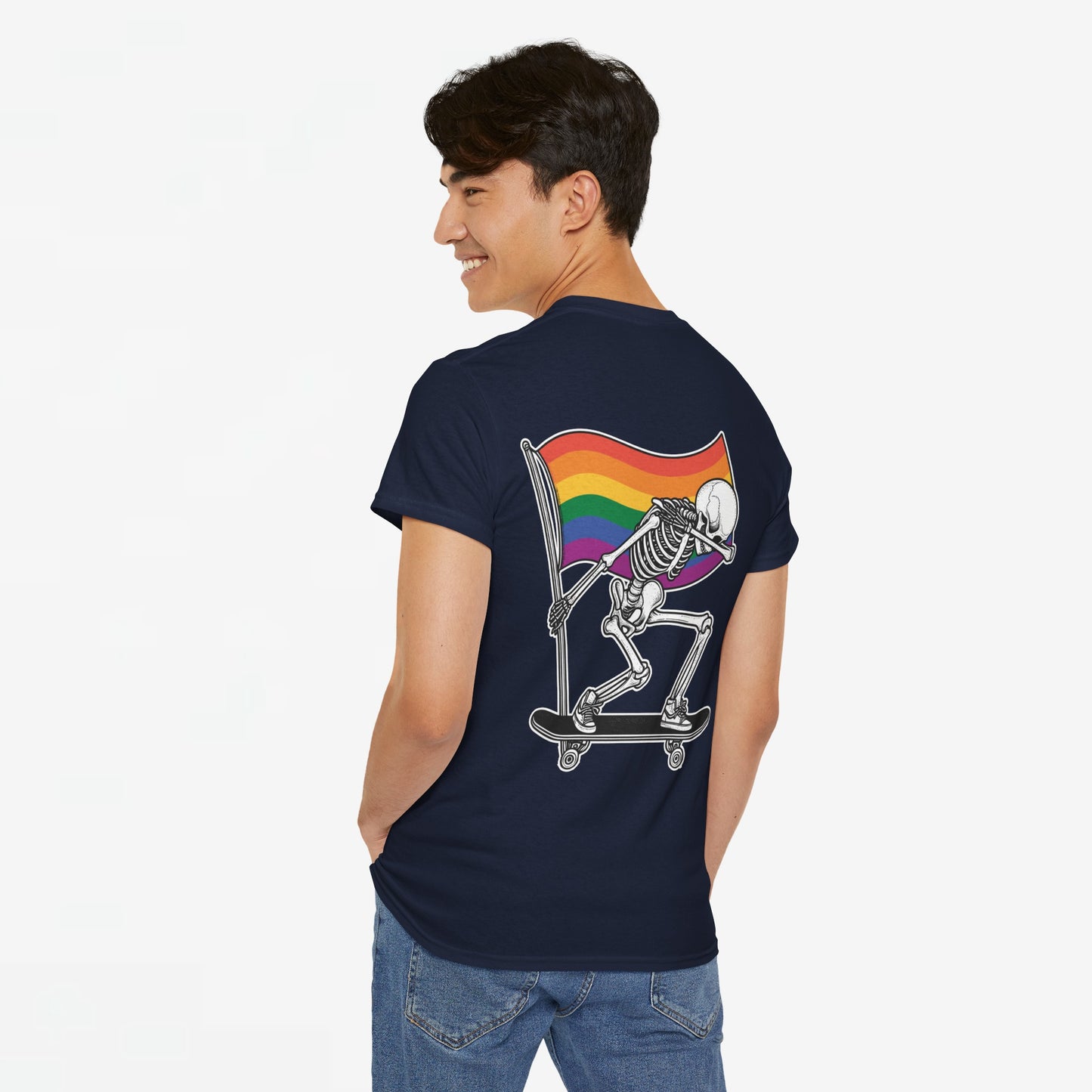 Gay Pride T-shirt - Skelet Pride Regenboog Flag - Back Print - Oversized #71