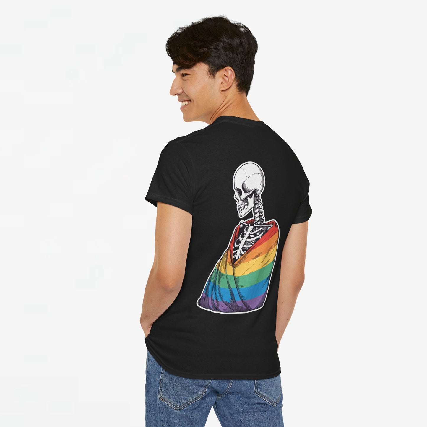 Gay Pride T-shirt - Skelet Regenboog Pride Vlag - Back Print - Oversized #76