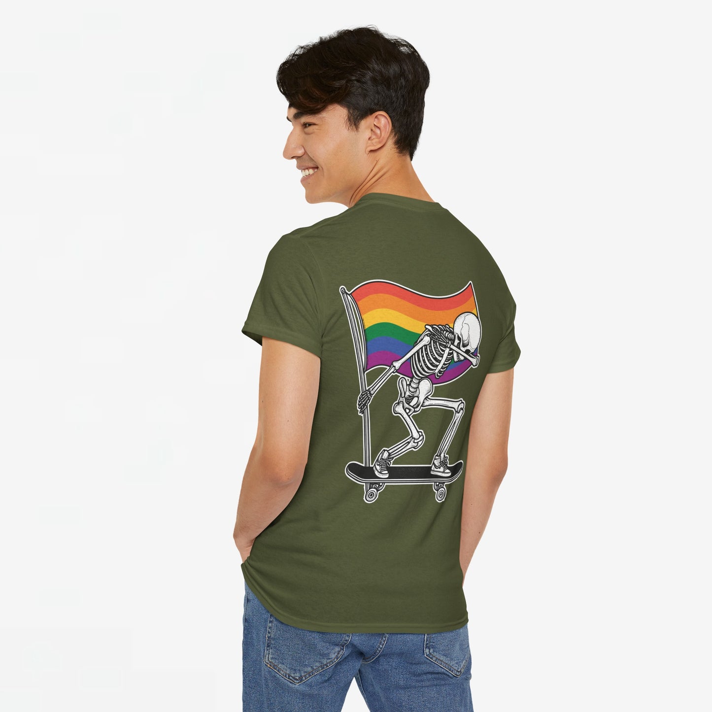 Gay Pride T-shirt - Skelet Pride Regenboog Flag - Back Print - Oversized #71