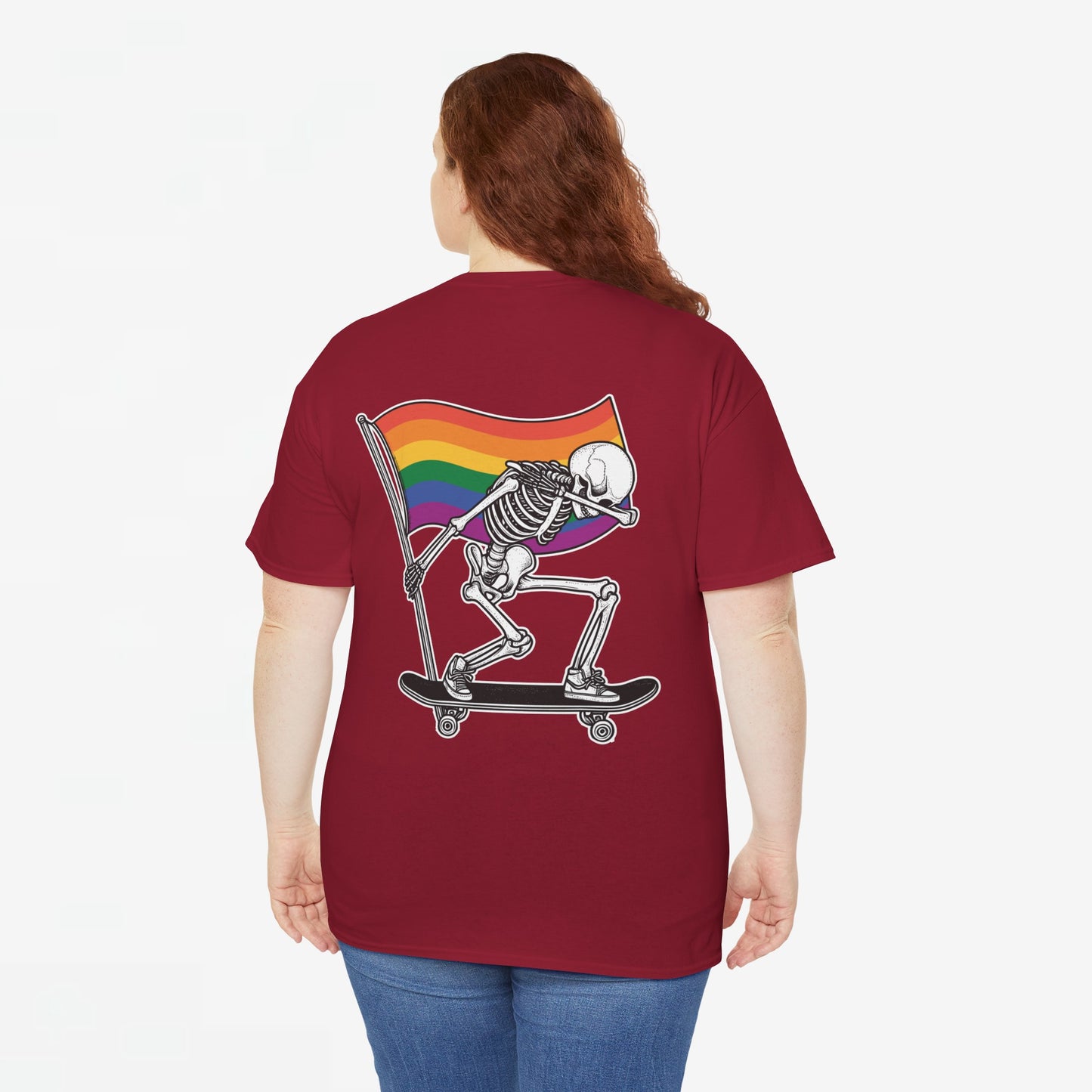 Gay Pride T-shirt - Skelet Pride Regenboog Flag - Back Print - Oversized #71
