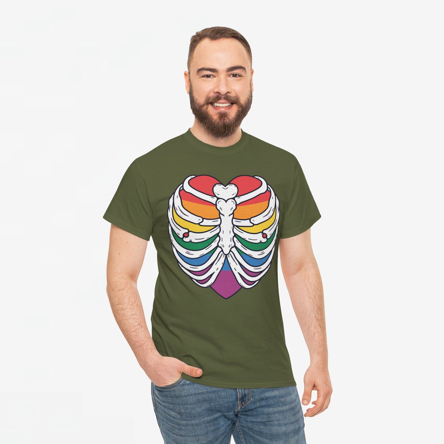 Gay Pride T-shirt - Skelet Regenbooghart - Oversized #67
