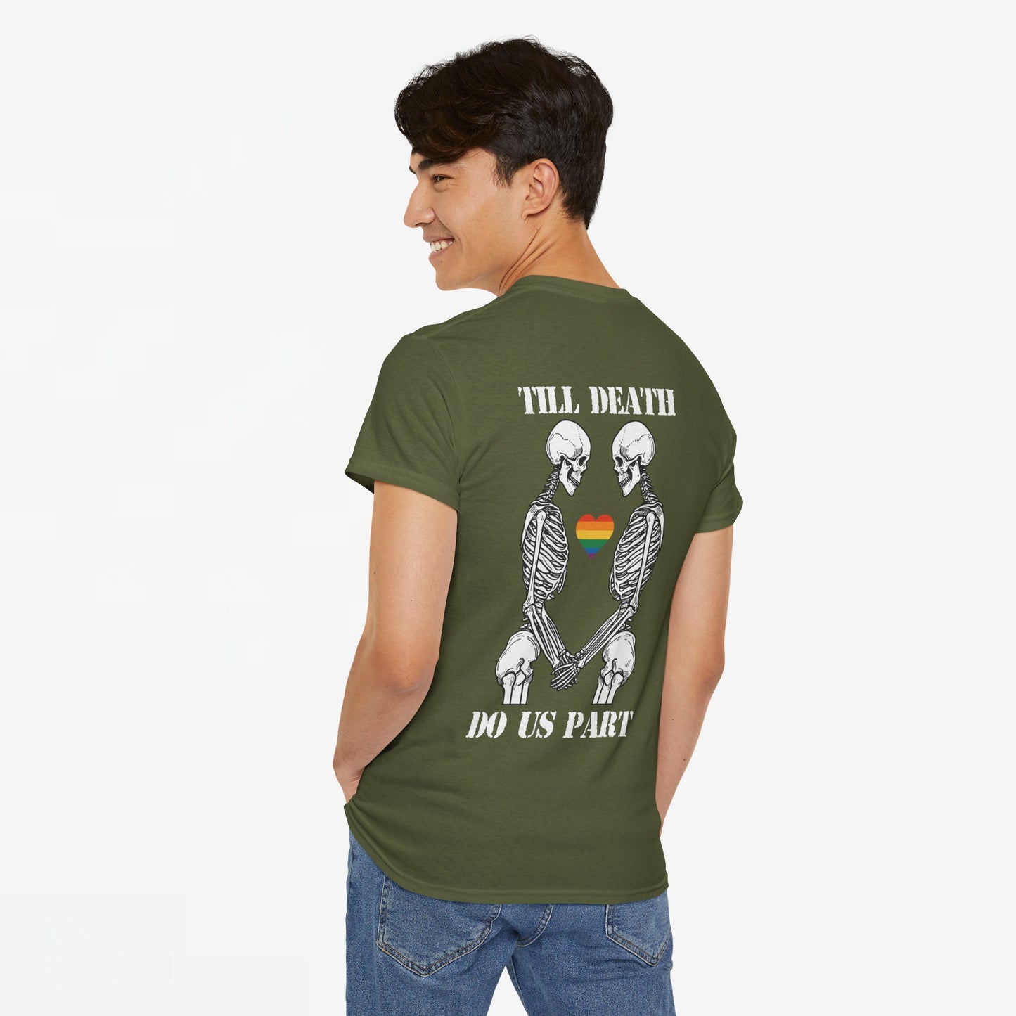 Gay Pride T-shirt - Skelet Echtpaar Till Death Do Us Part - Back Print - Oversized #74