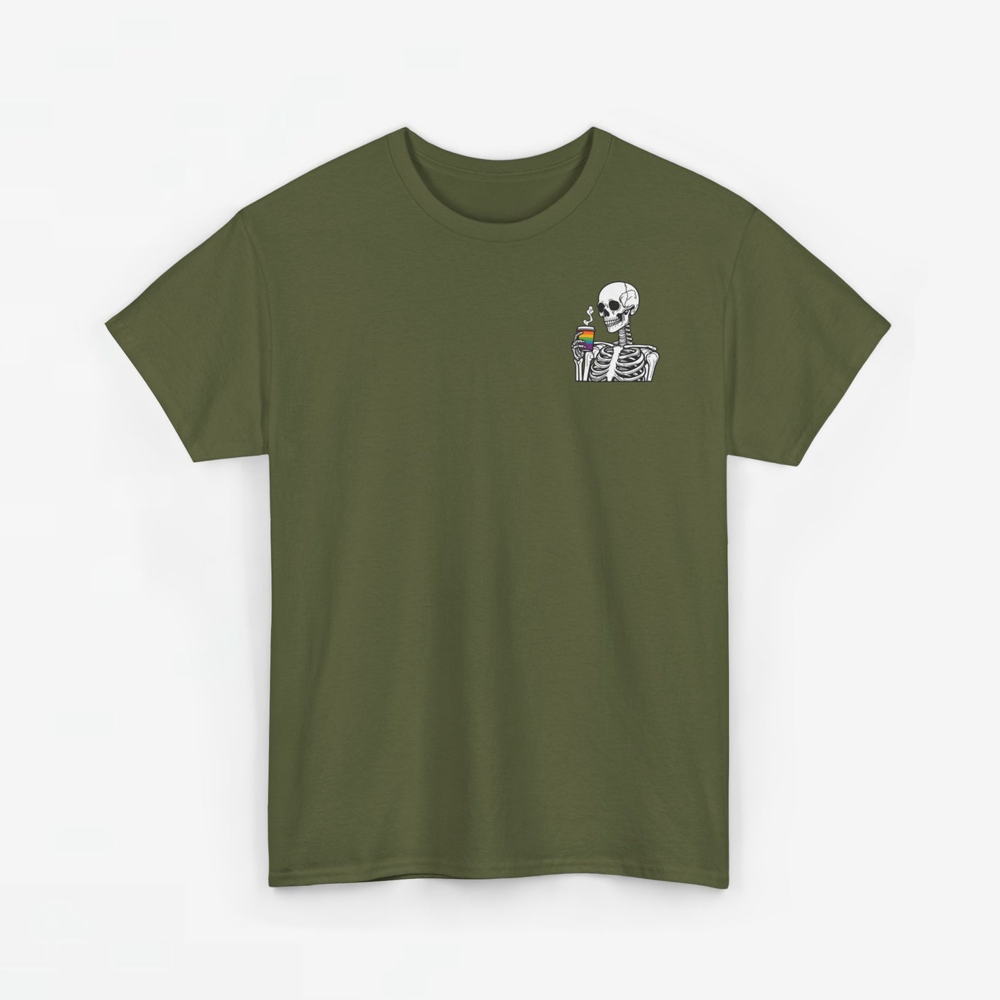 Gay Pride T-shirt - Skelet Regenboog Koffie - Oversized #73