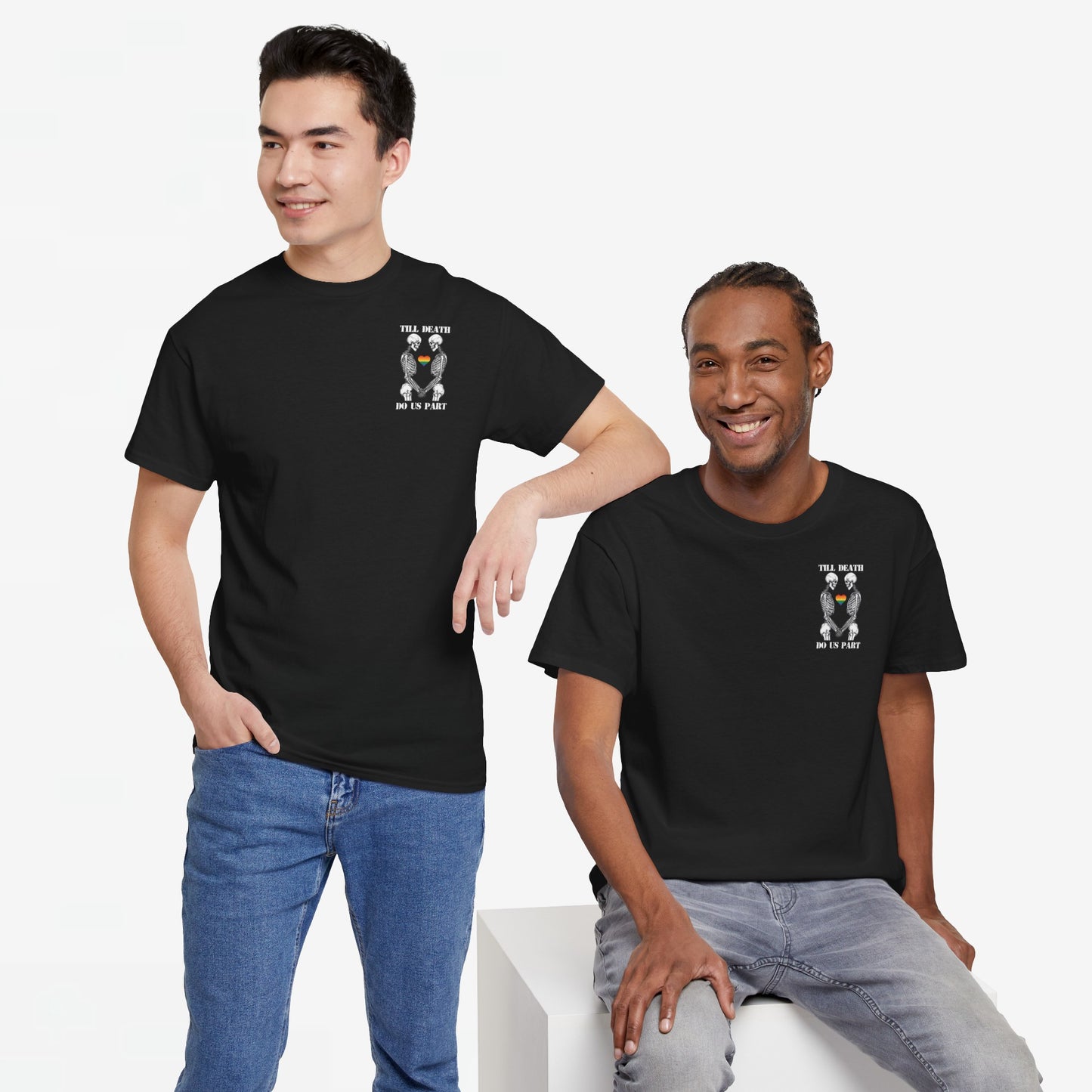 Gay Pride T-shirt - Skelet Echtpaar Till Death Do Us Part - Back Print - Oversized #74