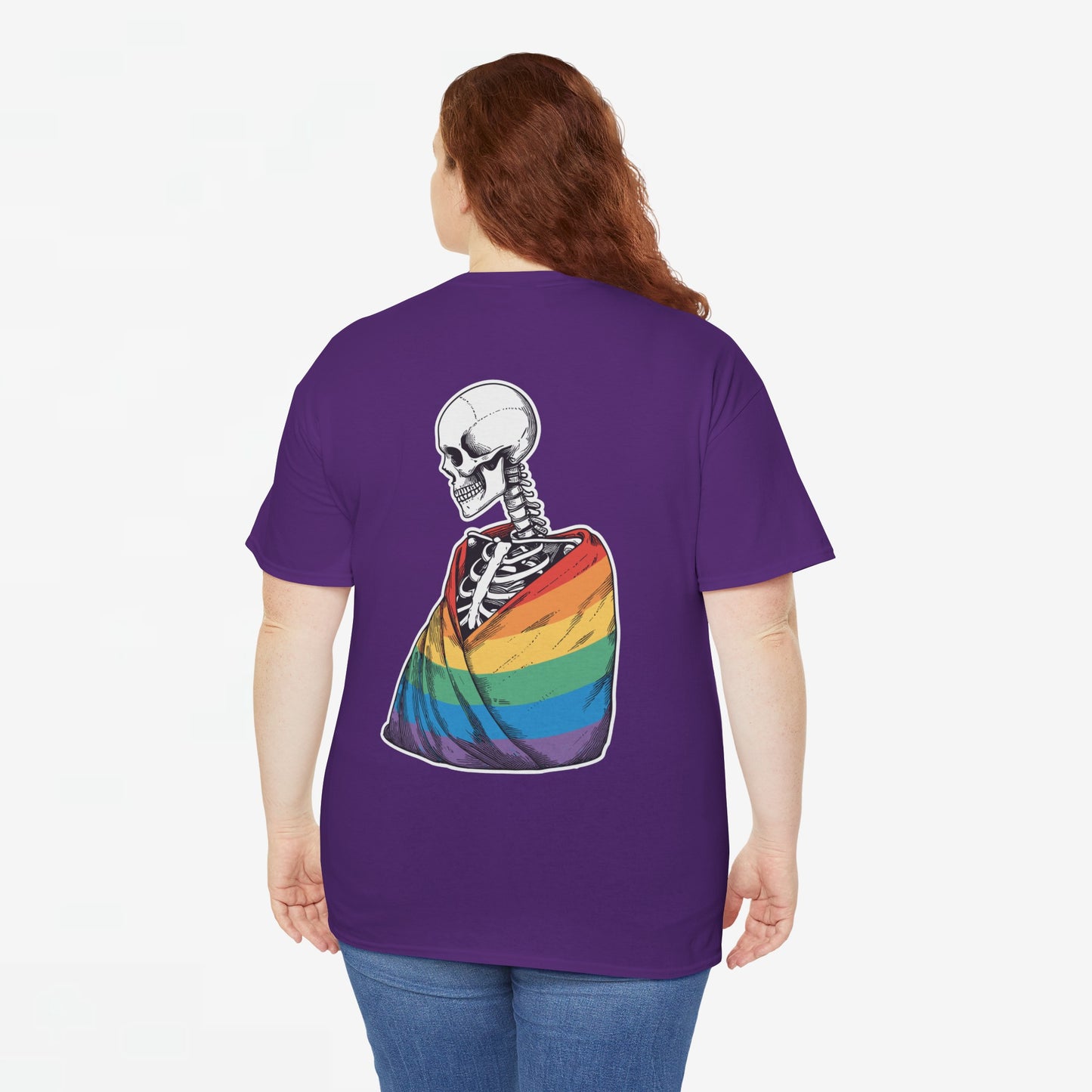 Gay Pride T-shirt - Skelet Regenboog Pride Vlag - Back Print - Oversized #76