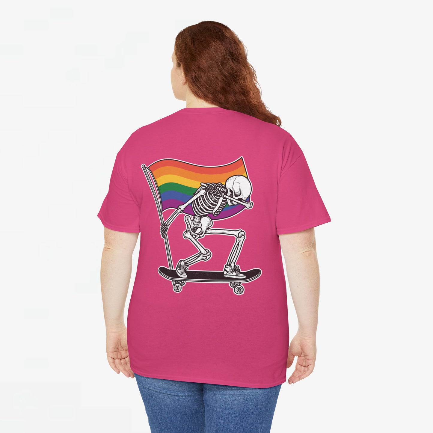 Gay Pride T-shirt - Skelet Pride Regenboog Flag - Back Print - Oversized #71