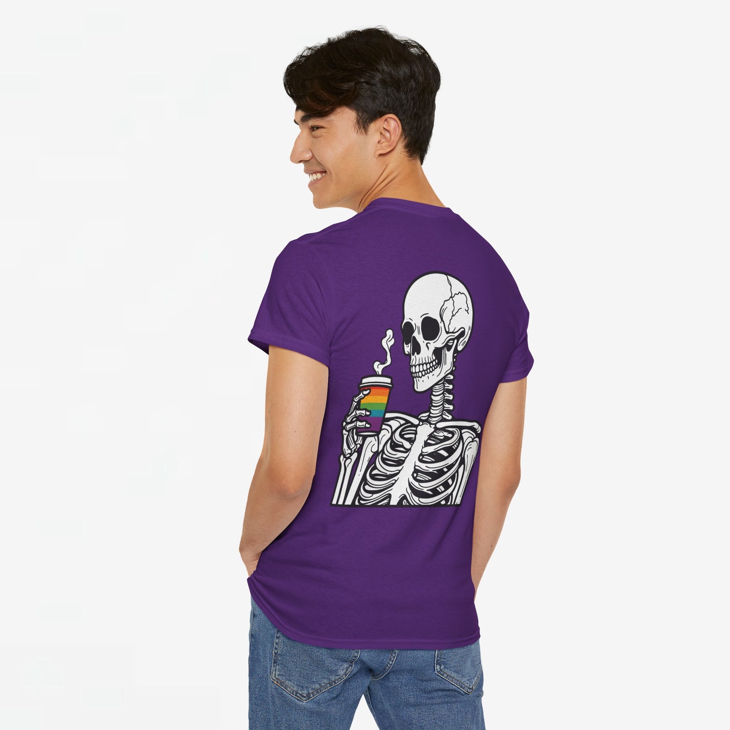 Gay Pride T-shirt - Skelet Regenboog Koffie - Oversized #73