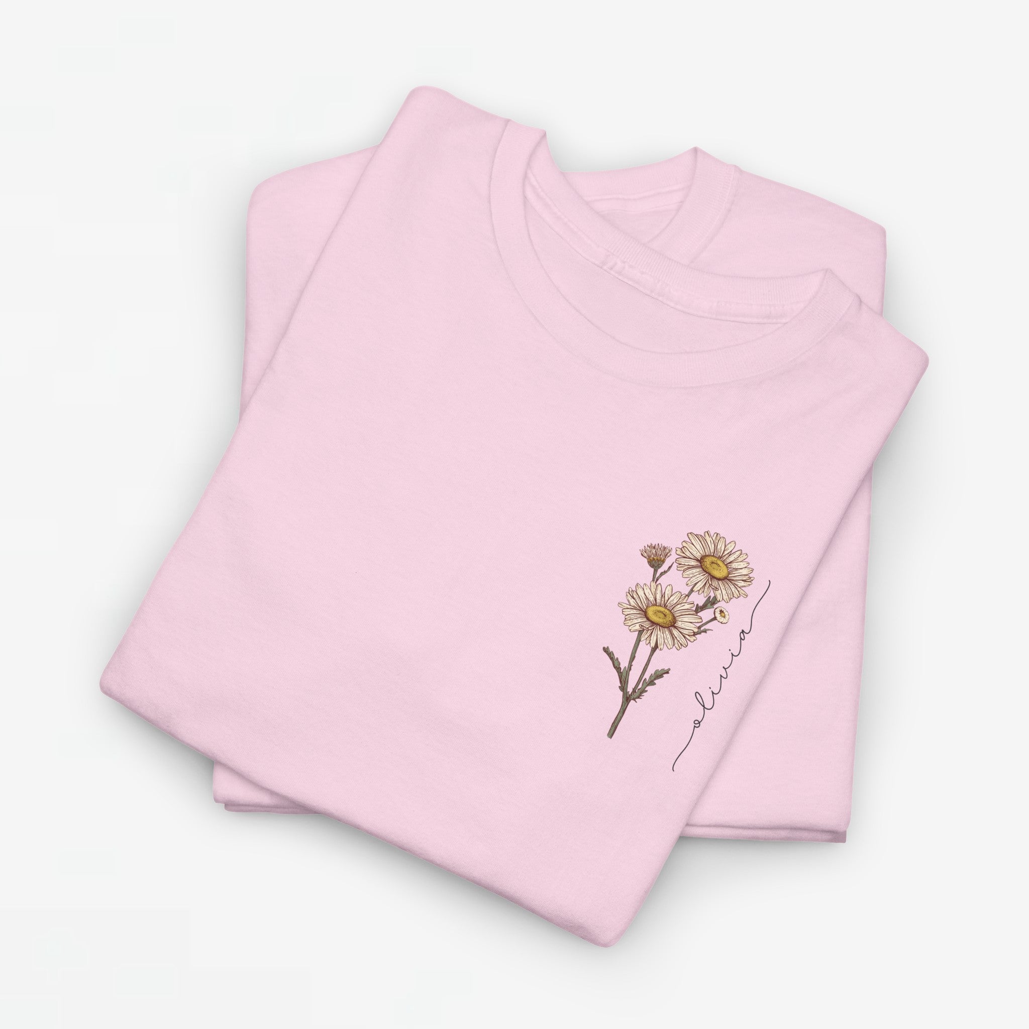 Gepersonaliseerde Moederdag Mama Cadeau - T-shirt - Geboortemaand bloem met naam - kleine print (zwarte tekst)