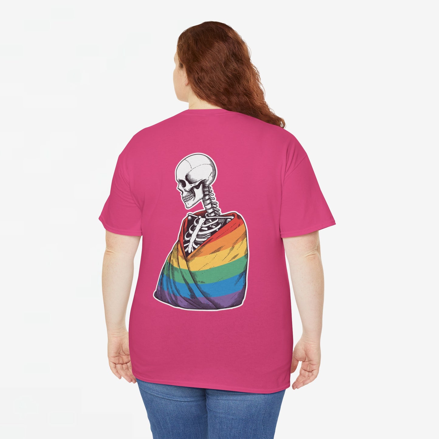 Gay Pride T-shirt - Skelet Regenboog Pride Vlag - Back Print - Oversized #76