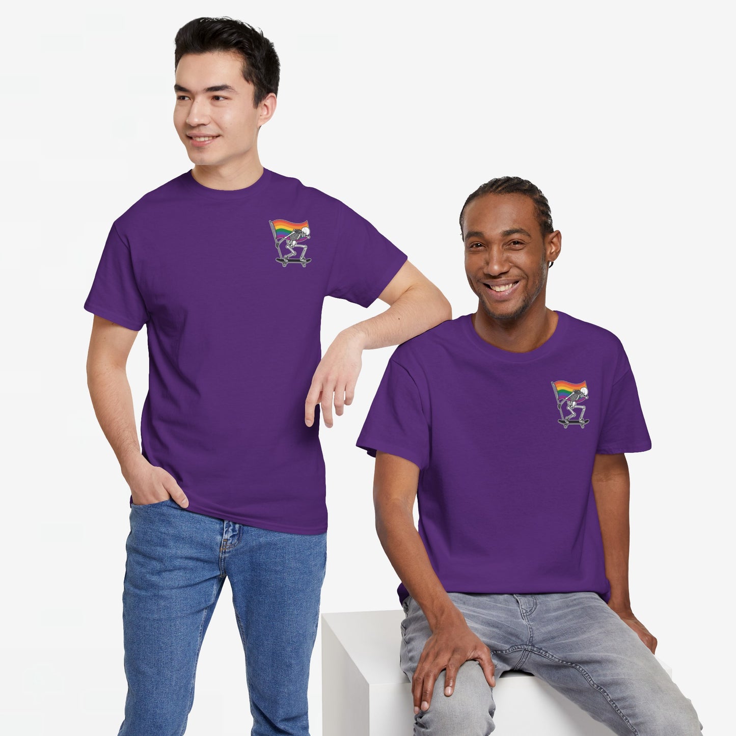 Gay Pride T-shirt - Skelet Pride Regenboog Flag - Back Print - Oversized #71
