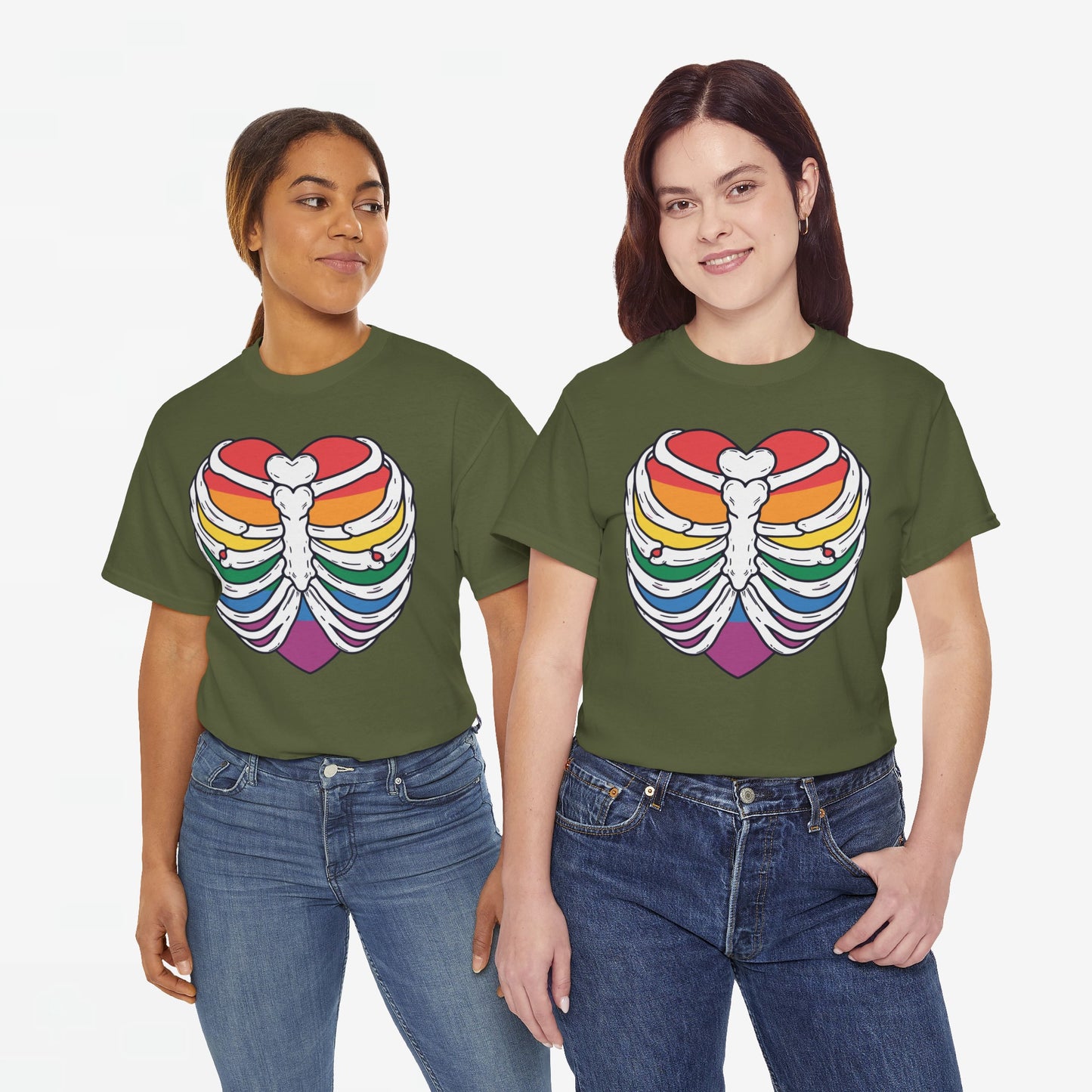 Gay Pride T-shirt - Skelet Regenbooghart - Oversized #67