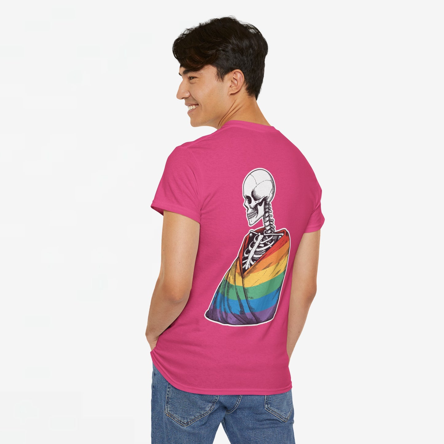 Gay Pride T-shirt - Skelet Regenboog Pride Vlag - Back Print - Oversized #76