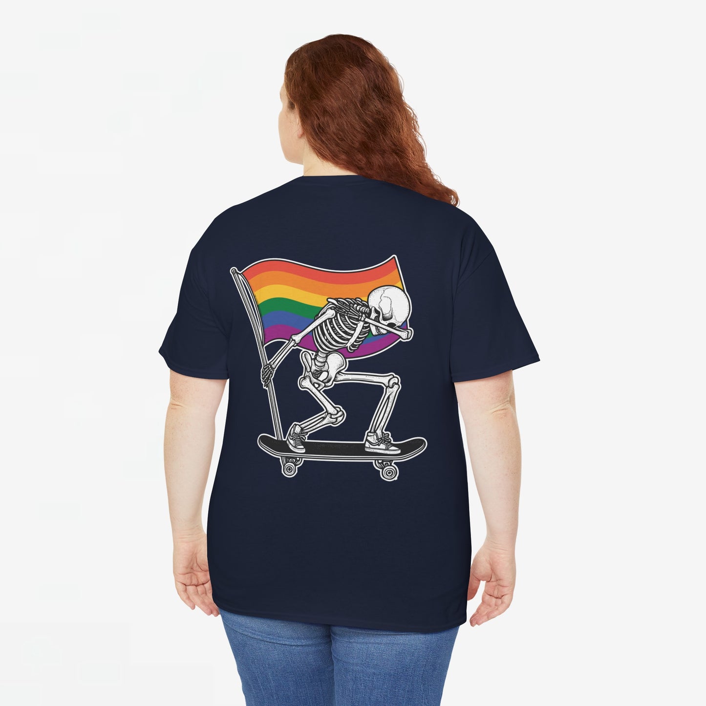 Gay Pride T-shirt - Skelet Pride Regenboog Flag - Back Print - Oversized #71