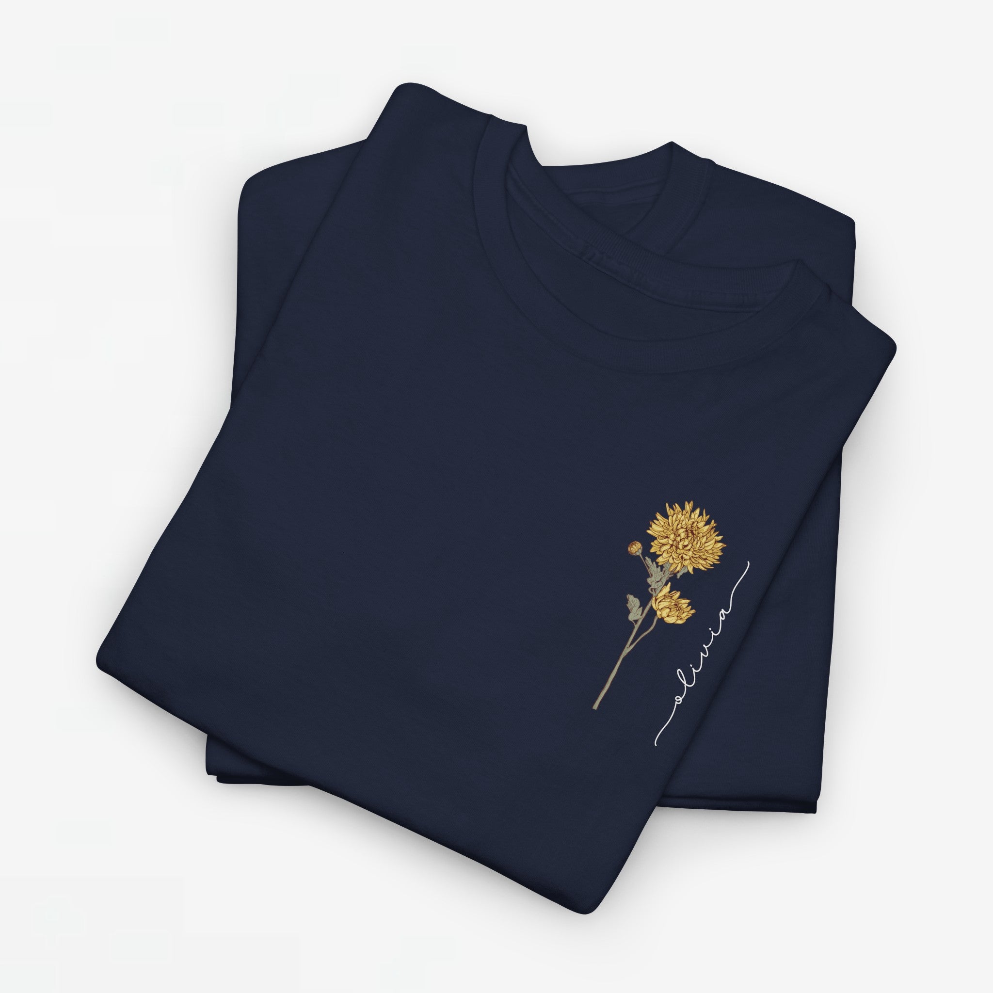 Gepersonaliseerde Moederdag Mama Cadeau - T-shirt - Geboortemaand bloem met naam - kleine print (witte tekst)