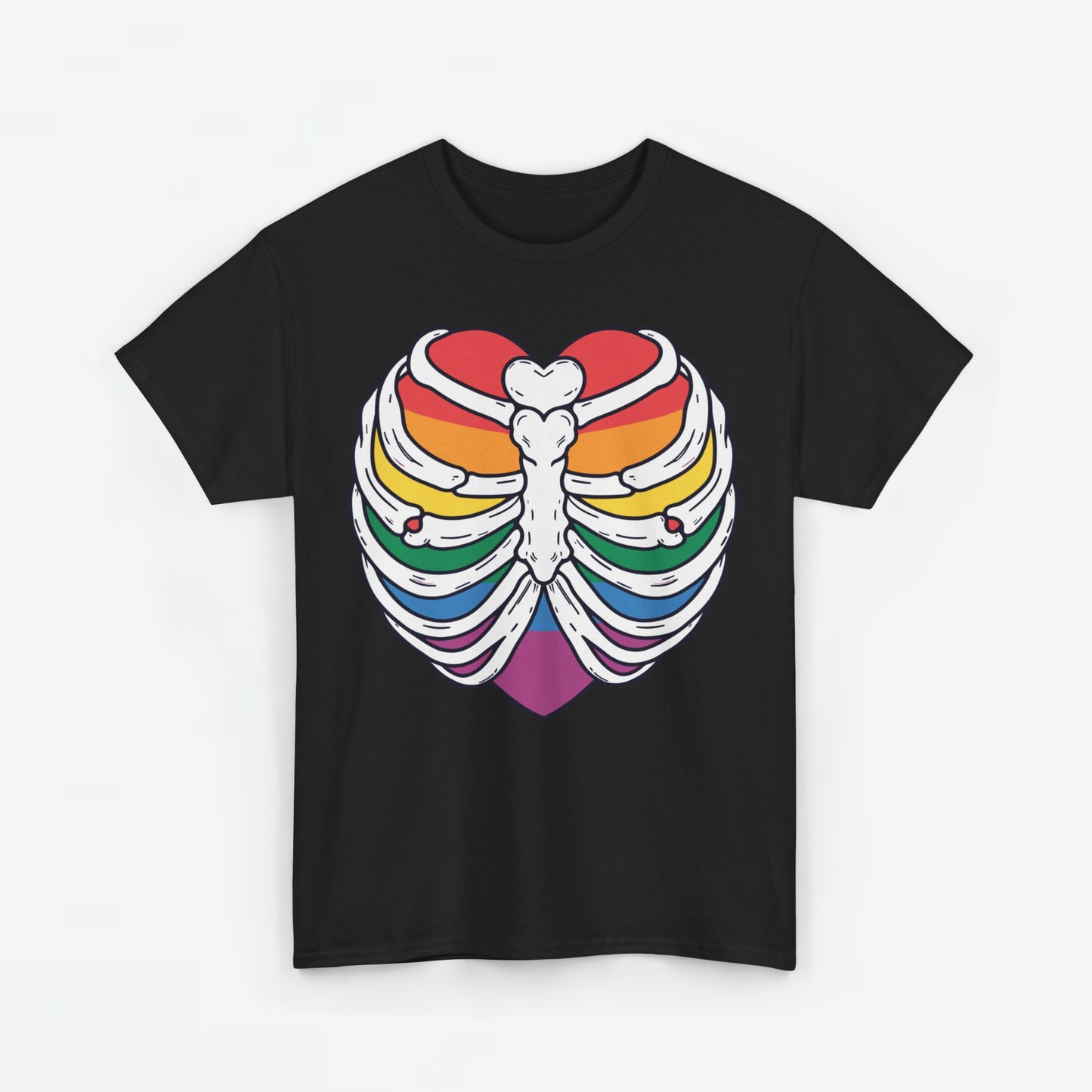 Gay Pride T-shirt - Skelet Regenbooghart - Oversized #67