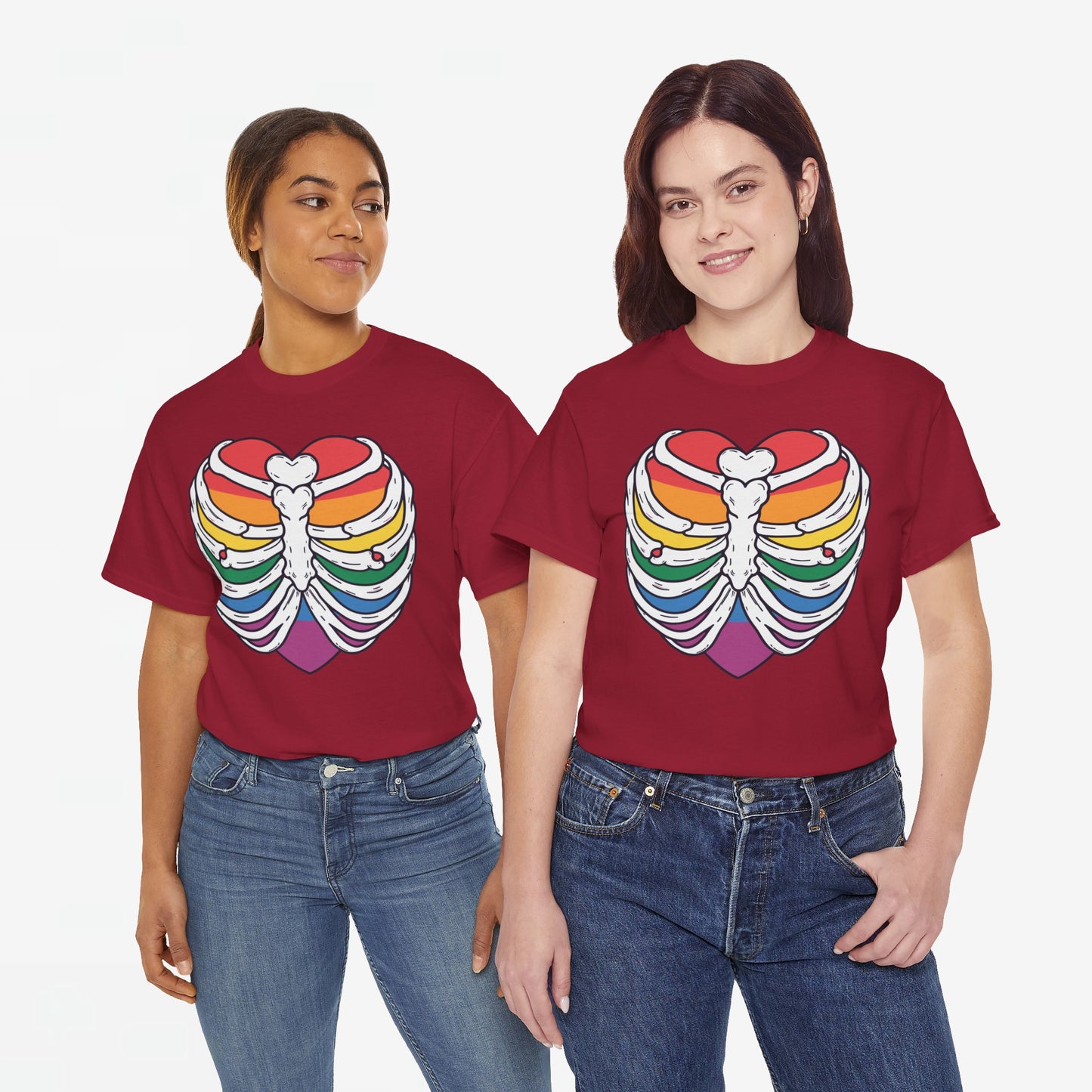 Gay Pride T-shirt - Skelet Regenbooghart - Oversized #67