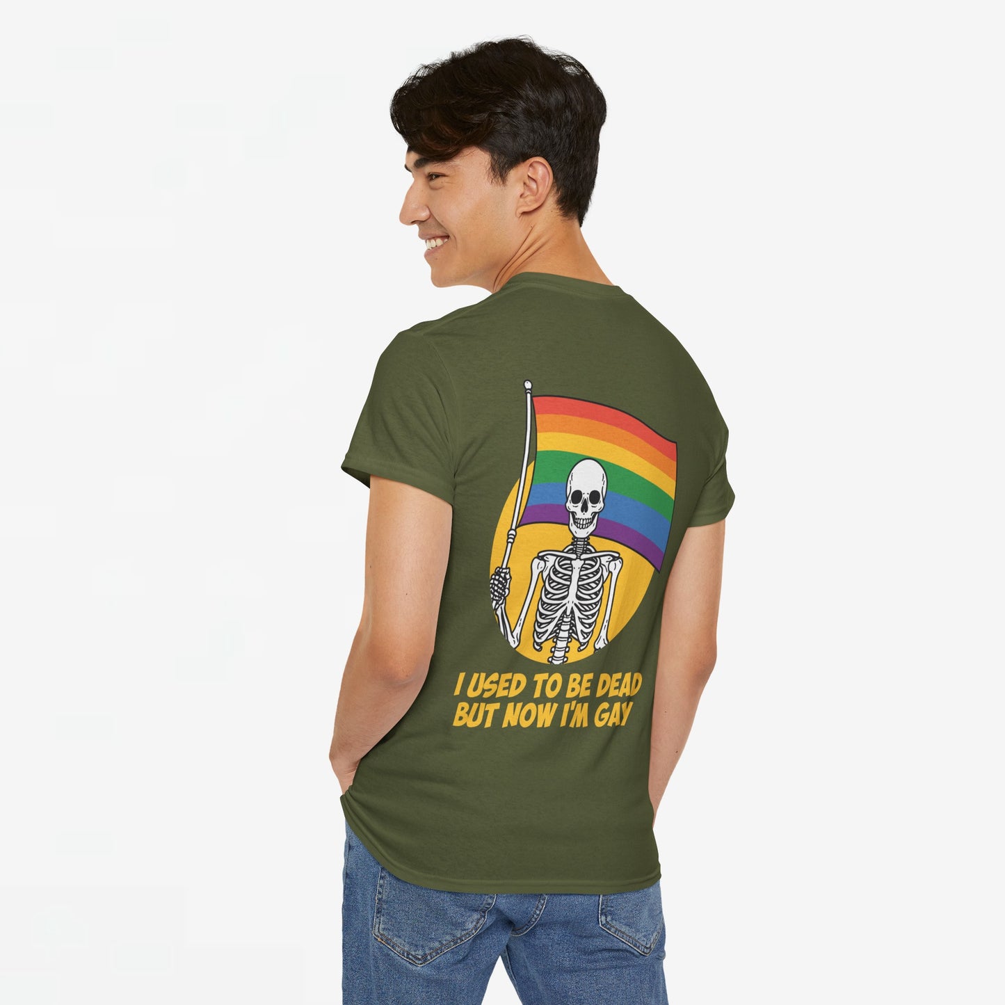 Gay Pride T-shirt - Skelet I used to be dead but now I'm Gay - Back Print - Oversized #78