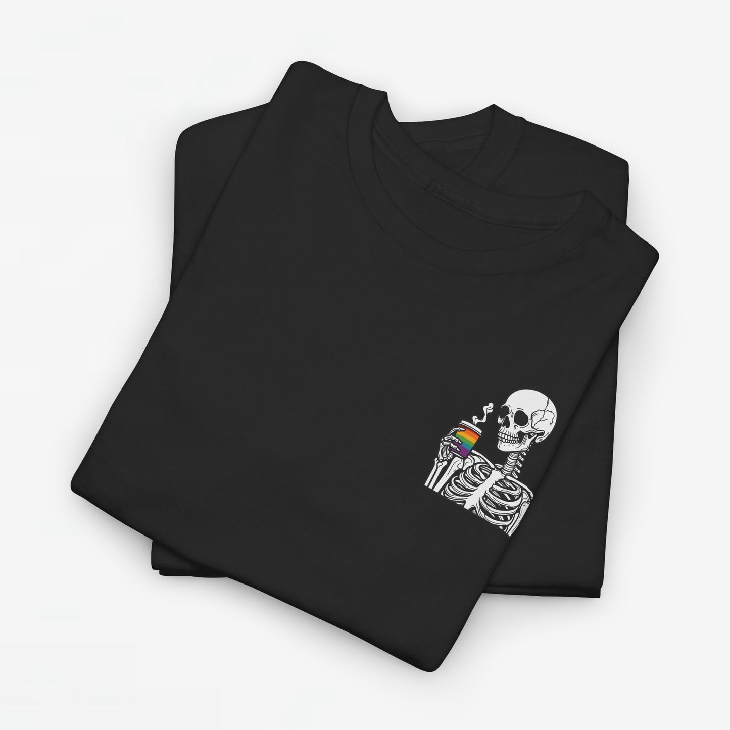 Gay Pride T-shirt - Skelet Regenboog Koffie - Oversized #73