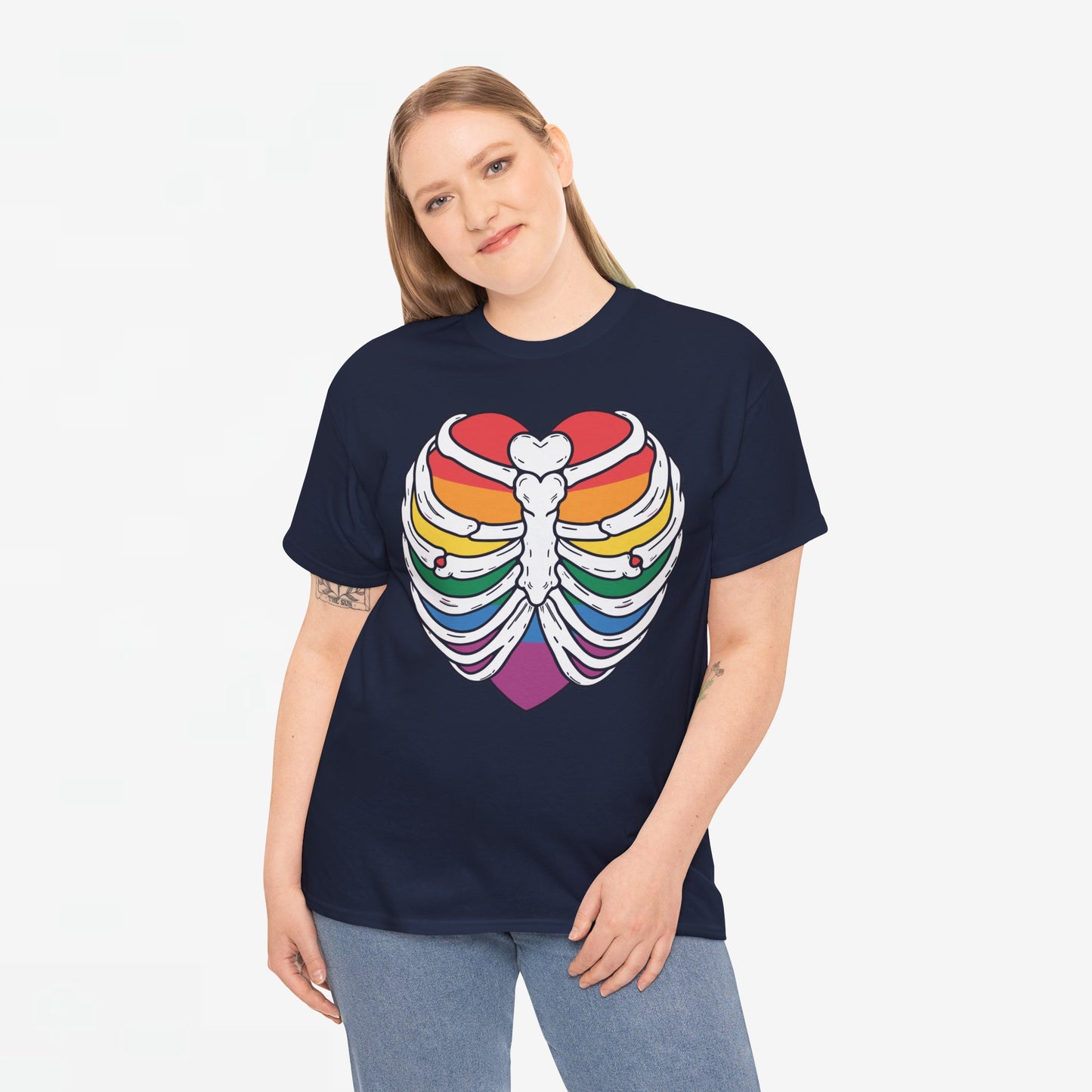 Gay Pride T-shirt - Skelet Regenbooghart - Oversized #67
