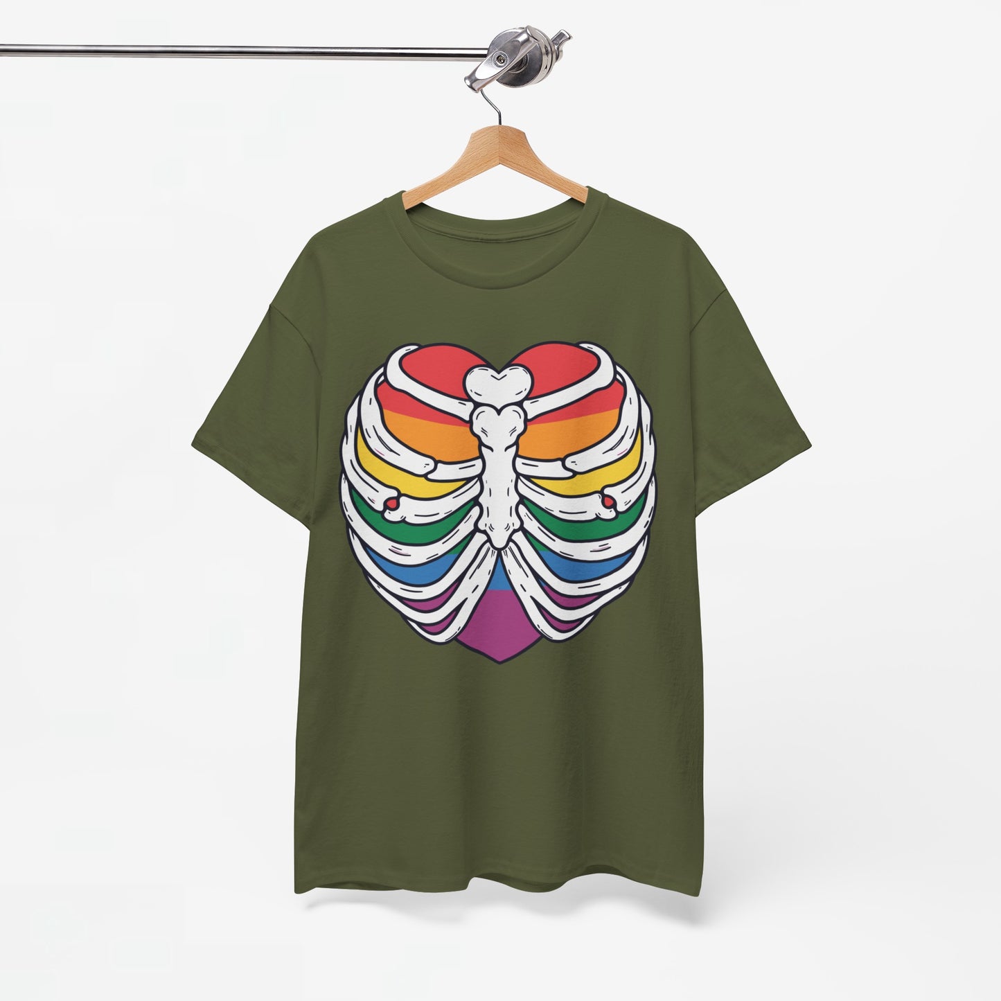 Gay Pride T-shirt - Skelet Regenbooghart - Oversized #67
