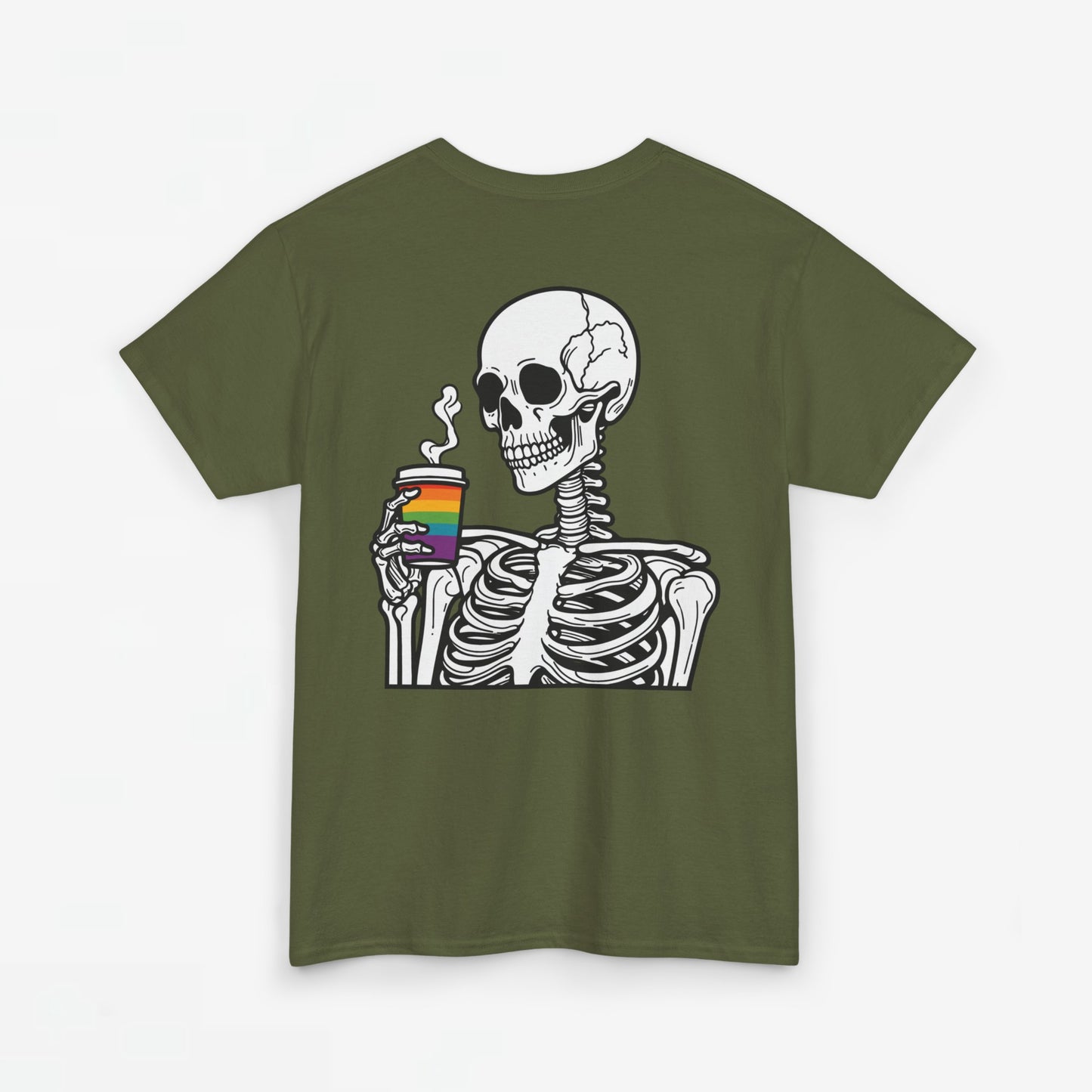 Gay Pride T-shirt - Skelet Regenboog Koffie - Oversized #73