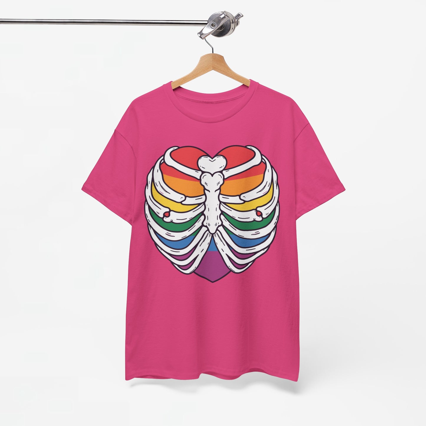 Gay Pride T-shirt - Skelet Regenbooghart - Oversized #67