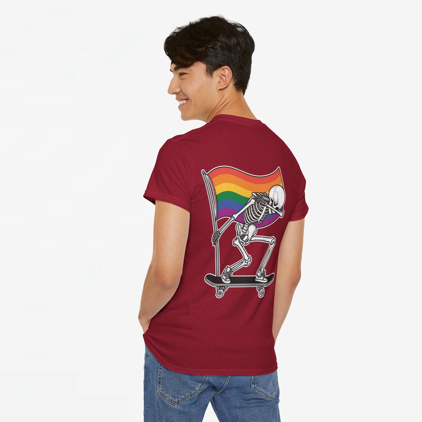 Gay Pride T-shirt - Skelet Pride Regenboog Flag - Back Print - Oversized #71