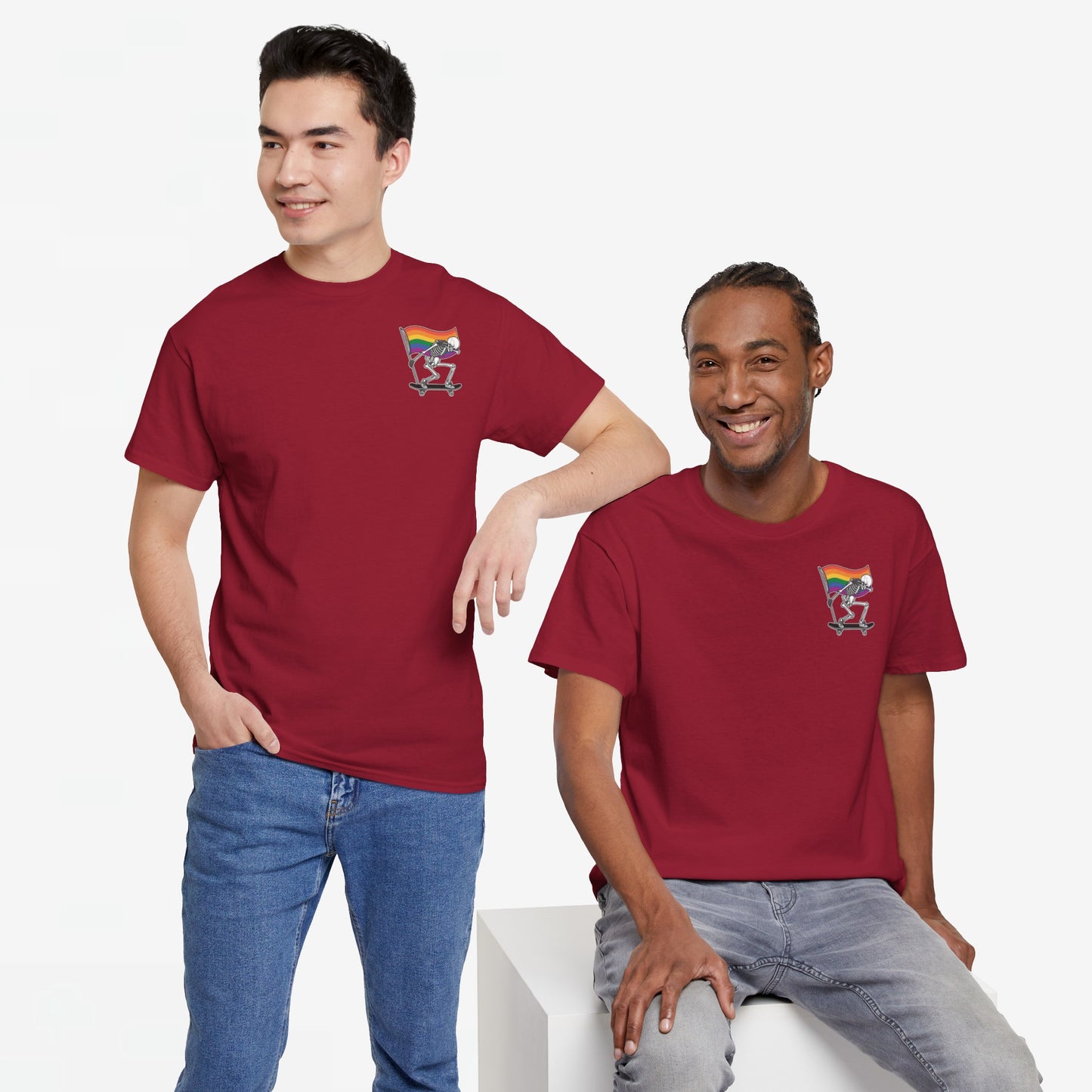 Gay Pride T-shirt - Skelet Pride Regenboog Flag - Back Print - Oversized #71