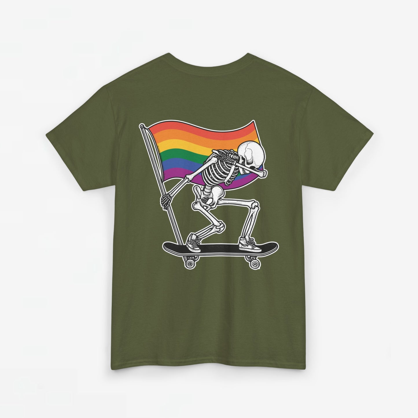 Gay Pride T-shirt - Skelet Pride Regenboog Flag - Back Print - Oversized #71